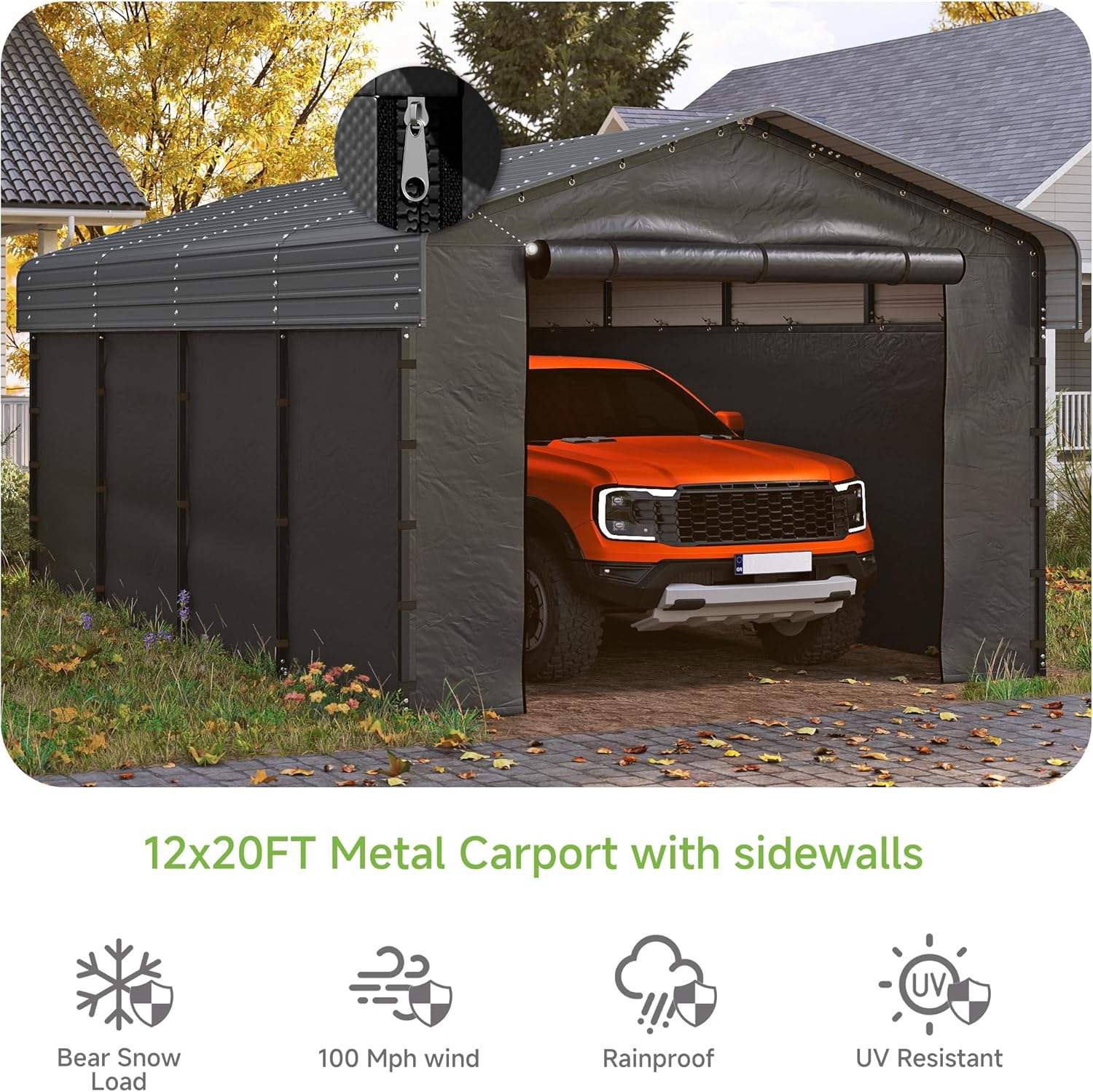 10'x15' Heavy Duty Metal Carport Outdoor Garage Car Shelter Shade with Heavier Frame wourant