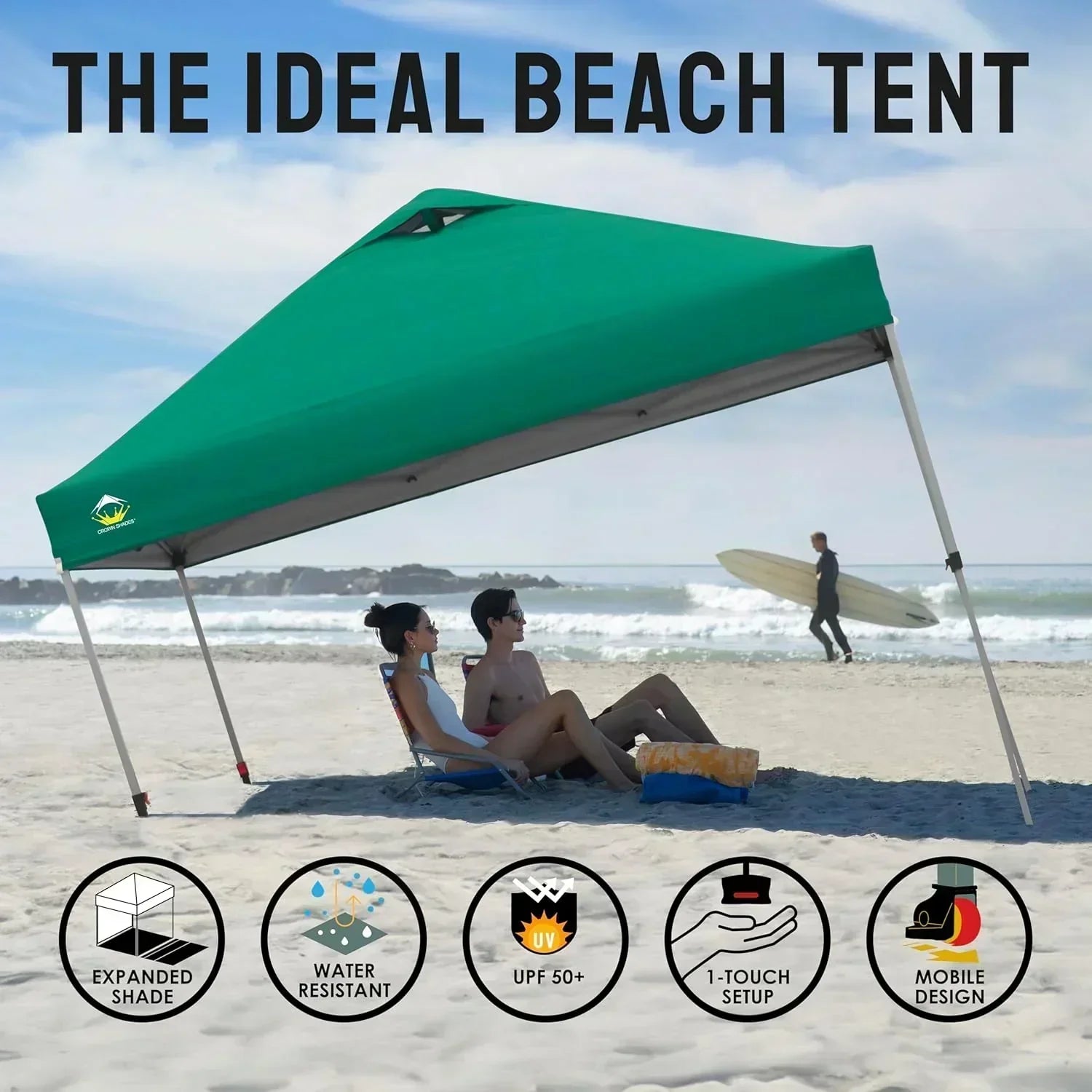 10x10 Pop-Up Awning One-Click Installation Beach Tent Outdoor Sunshade Silver Coated Top wourant
