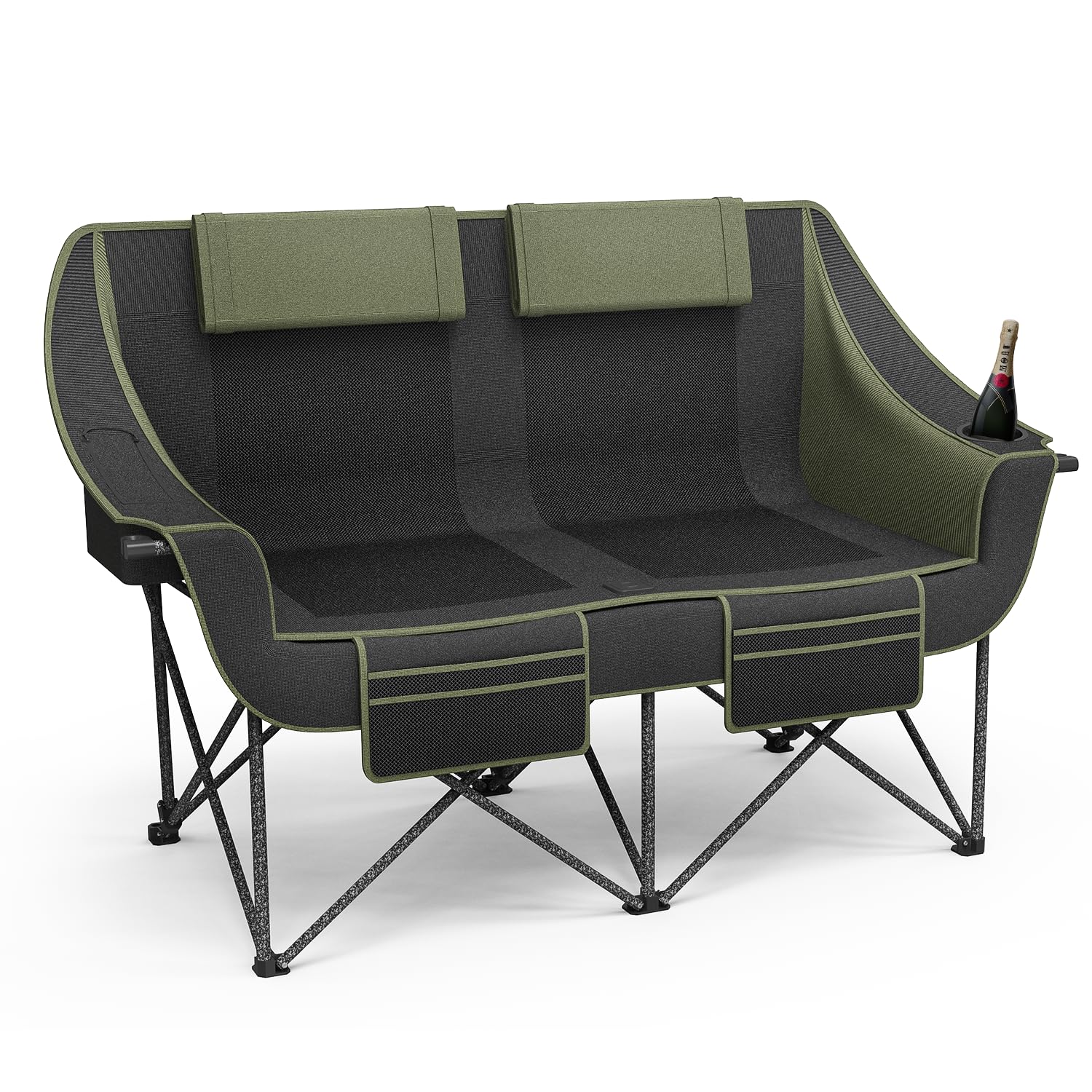 Oversized Heavy Duty Folding Camping Chair for Two Adults Loveseat with Cup Holders Storage Pockets and Carry Bag 660 lbs
