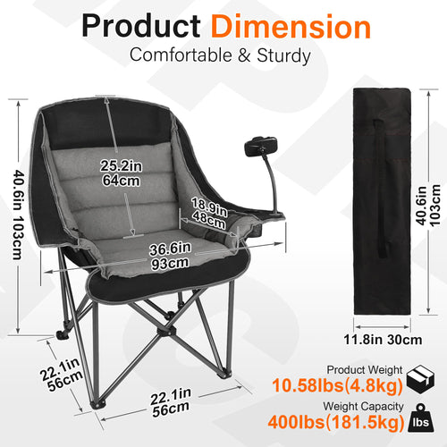 Oversized Folding Camping Chair for Adults Heavy Duty 400 lbs with Cup Holder Phone Holder Pocket