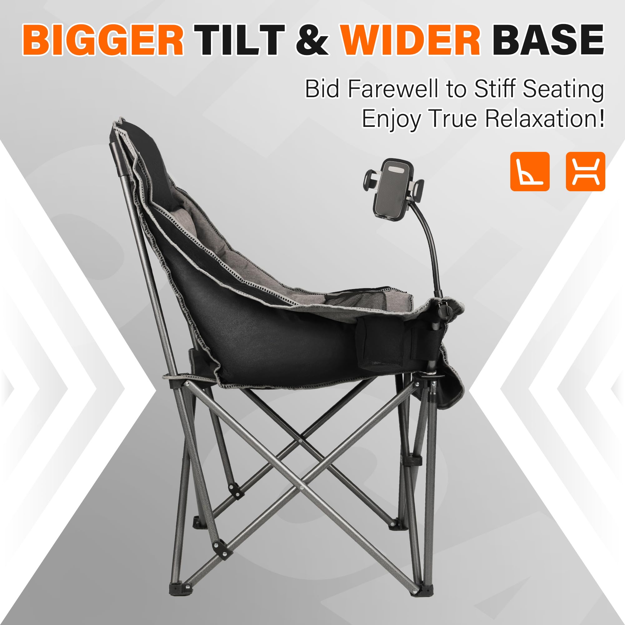 Oversized Folding Camping Chair for Adults Heavy Duty 400 lbs with Cup Holder Phone Holder and Side Pocket