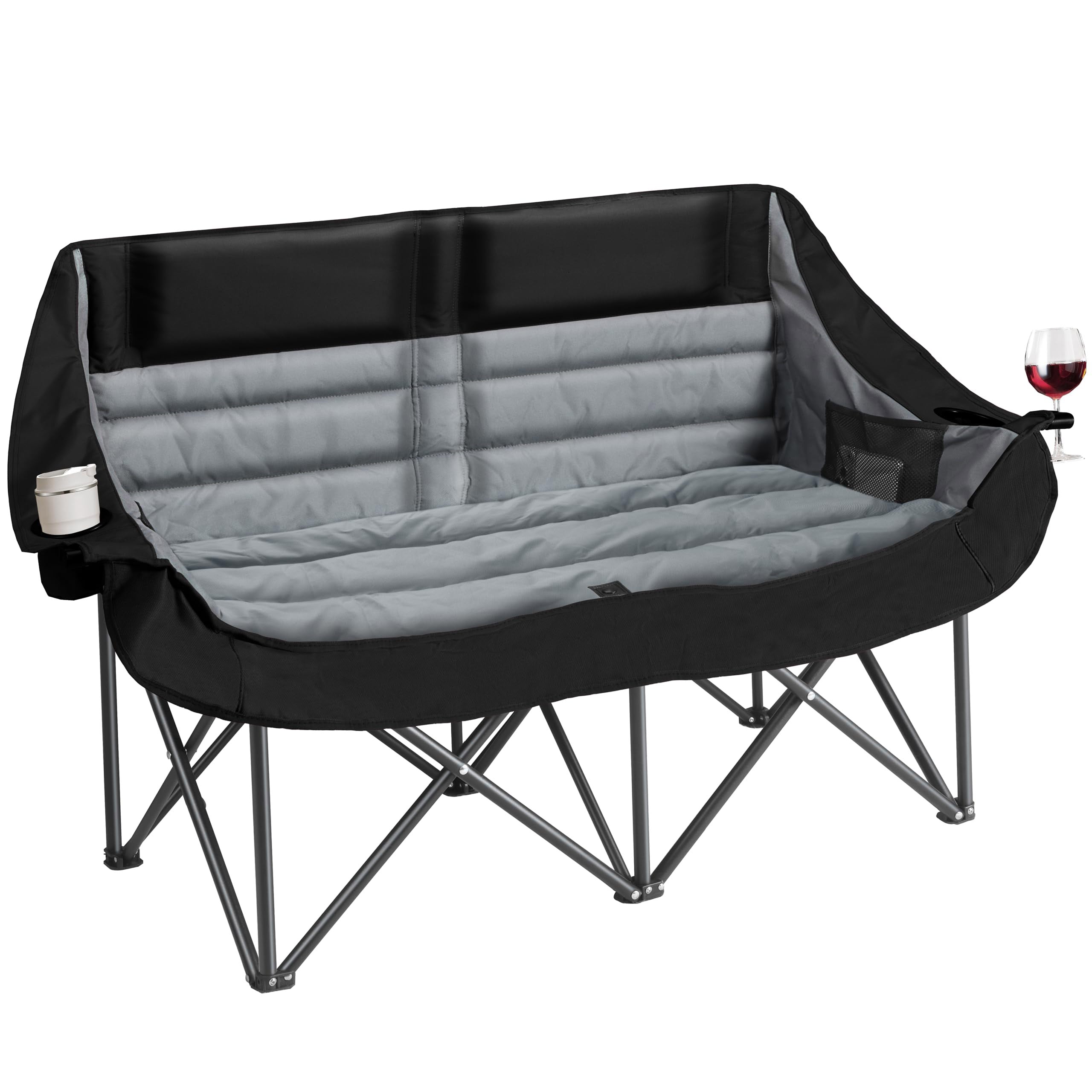 Oversized Double Camping Chair for Two Adults Folding Padded Loveseat with Cup Holders and Carry Bag 660 lbs
