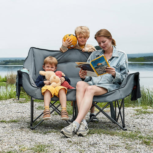Double Camping Chair for Two Adults Folding Padded Loveseat with Cup Holders Side Pockets and Carry Bag 600 lbs