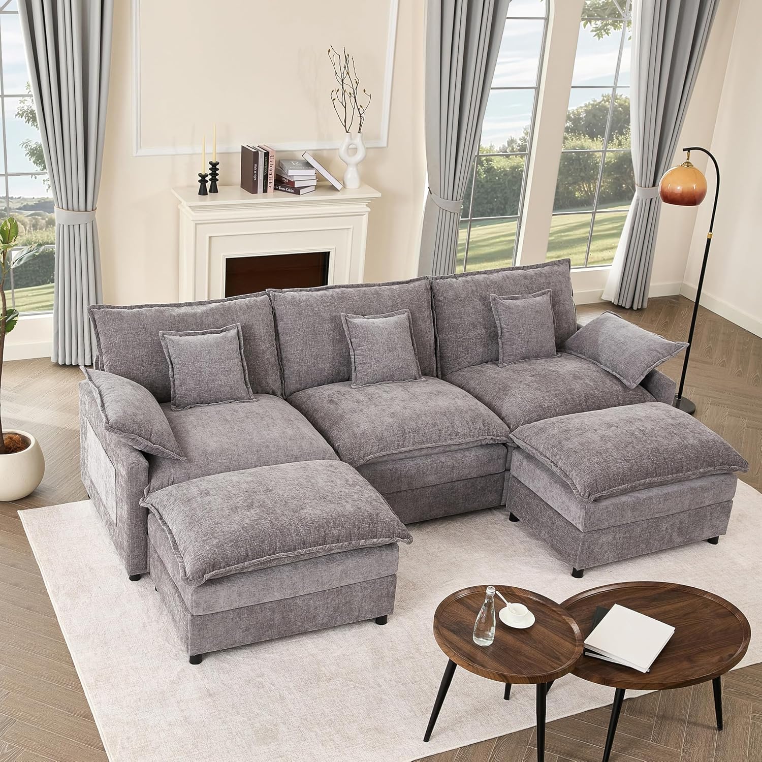 108 Inch U Shape Sofa Sectional Sofa Comfortable Cloud Sofa Living Room Deep Seat Sofa wourant