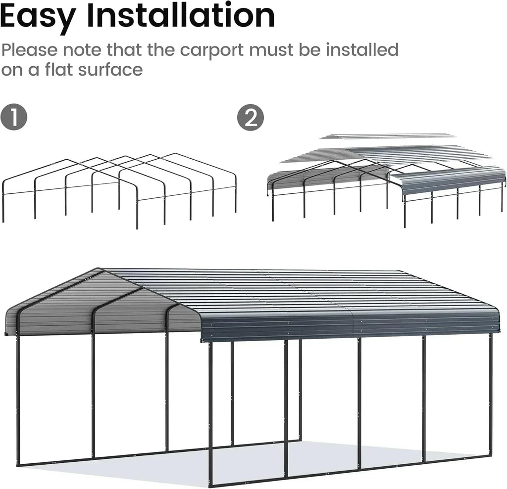10'x15' Heavy Duty Metal Carport Outdoor Garage Car Shelter Shade with Heavier Frame wourant