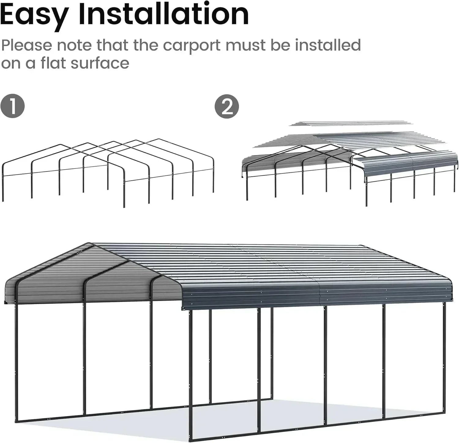 10'x15' Heavy Duty Metal Carport Outdoor Garage Car Shelter Shade with Heavier Frame wourant