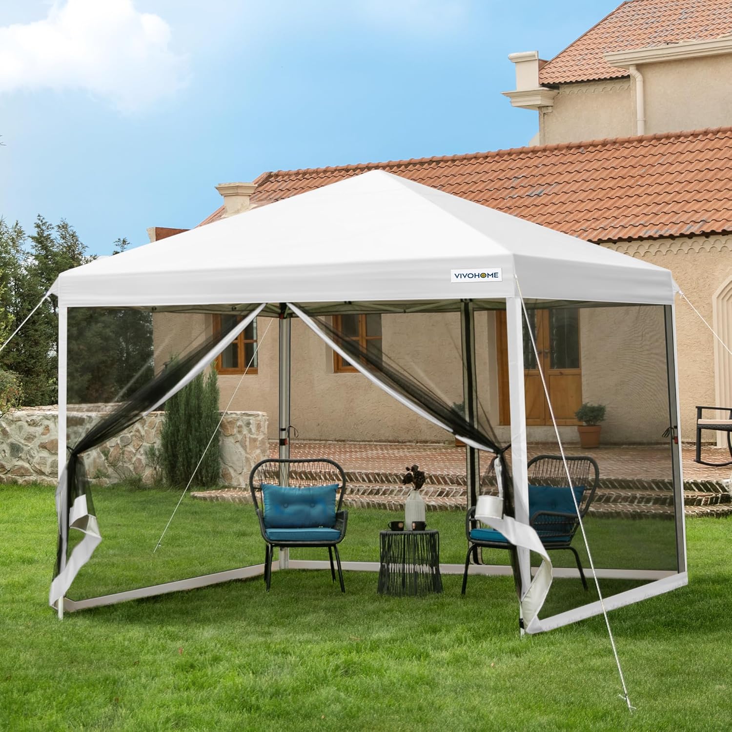 10x10ft Easy Pop-Up Canopy Outdoor Screen Tent with Mosquito Netting 2 Zipper Doors Roller Bag wourant
