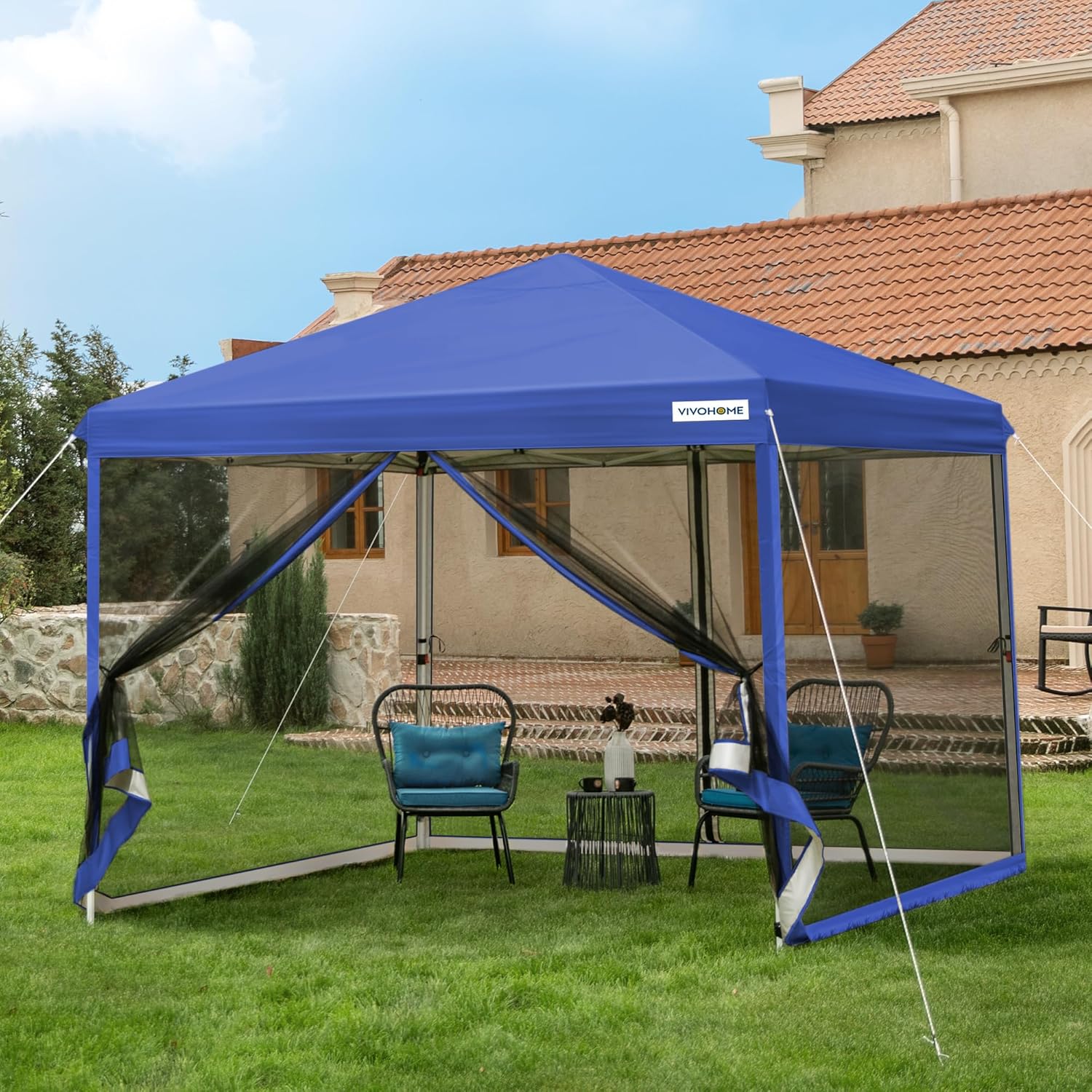 10x10ft Easy Pop-Up Canopy Outdoor Screen Tent with Mosquito Netting 2 Zipper Doors Roller Bag wourant
