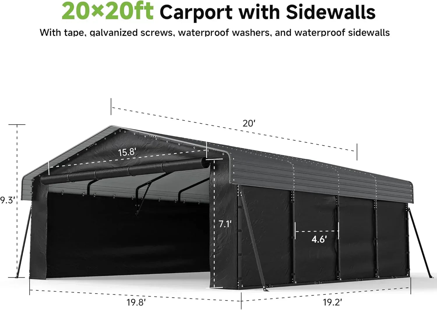 10'x15' Heavy Duty Metal Carport Outdoor Garage Car Shelter Shade with Heavier Frame wourant