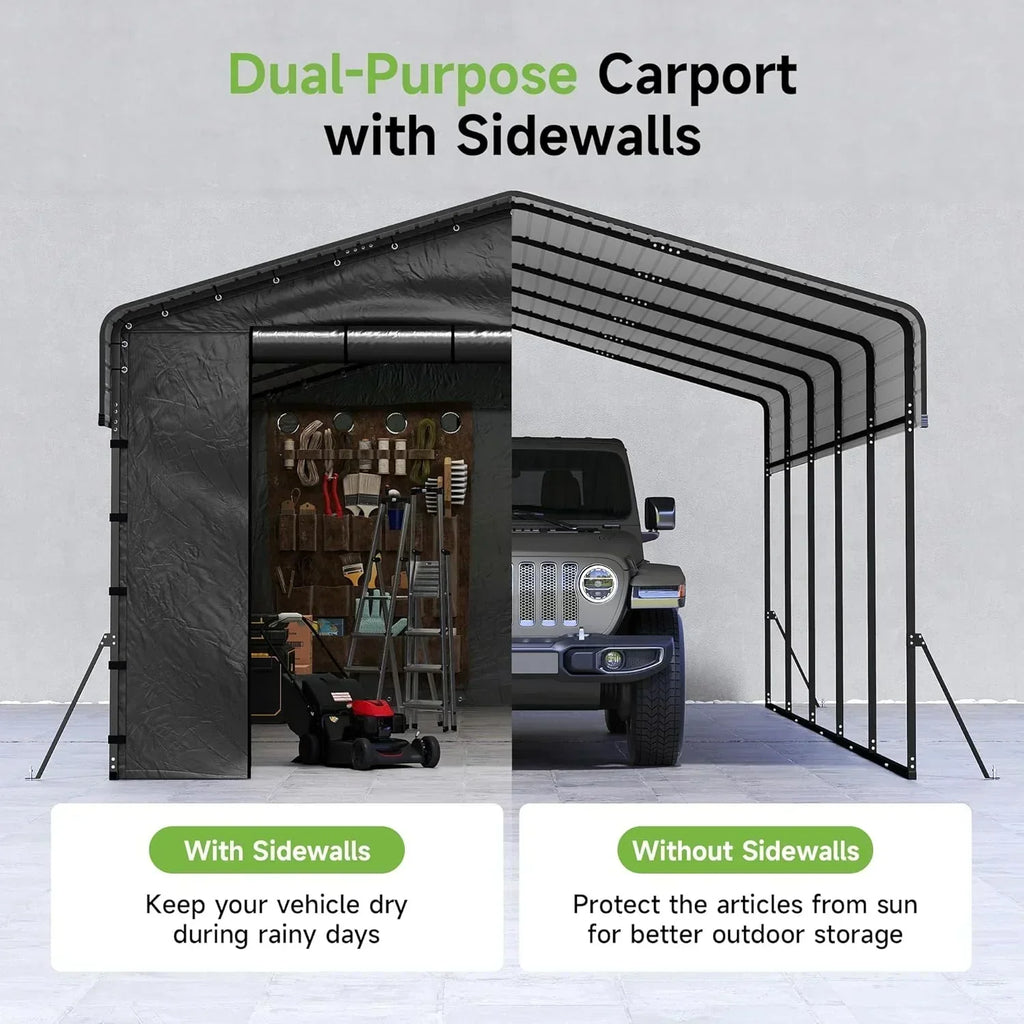 10'x15' Heavy Duty Metal Carport Outdoor Garage Car Shelter Shade with Heavier Frame wourant