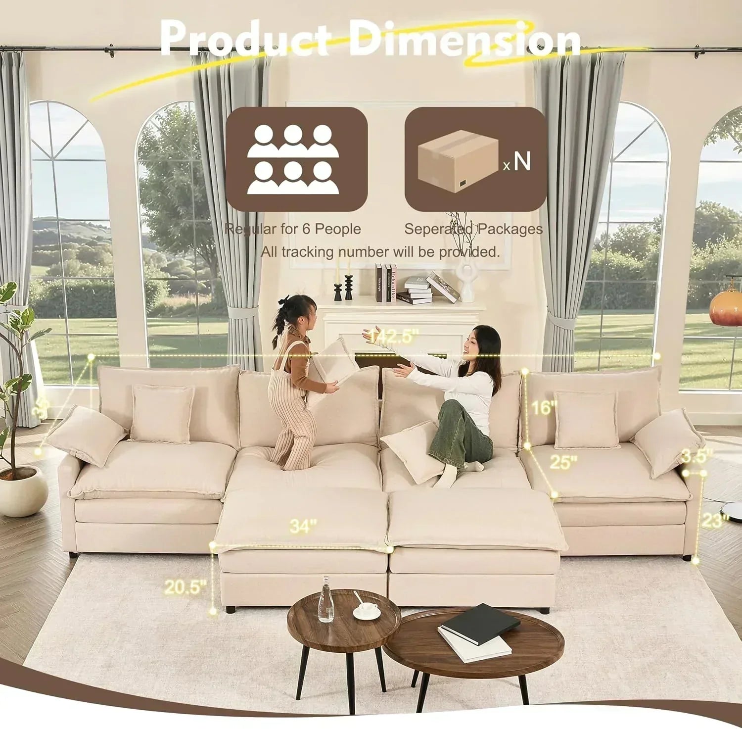 108" U-shaped sofa modular sofa Comfortable cloud sofa wourant