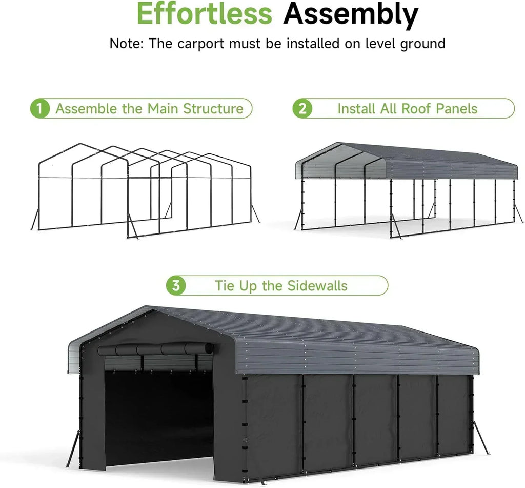 10'x15' Heavy Duty Metal Carport Outdoor Garage Car Shelter Shade with Heavier Frame wourant