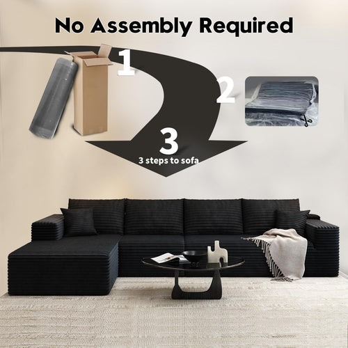 107.5" Cloud Modular Sectional Sofa Couch with L-Shape Chaise,Modern Minimalist Upholstered Couches for Living Room Bedroom,Deep Seat Corner Couch，No Assembly Required (Black,Left Facing Chaise) wourant