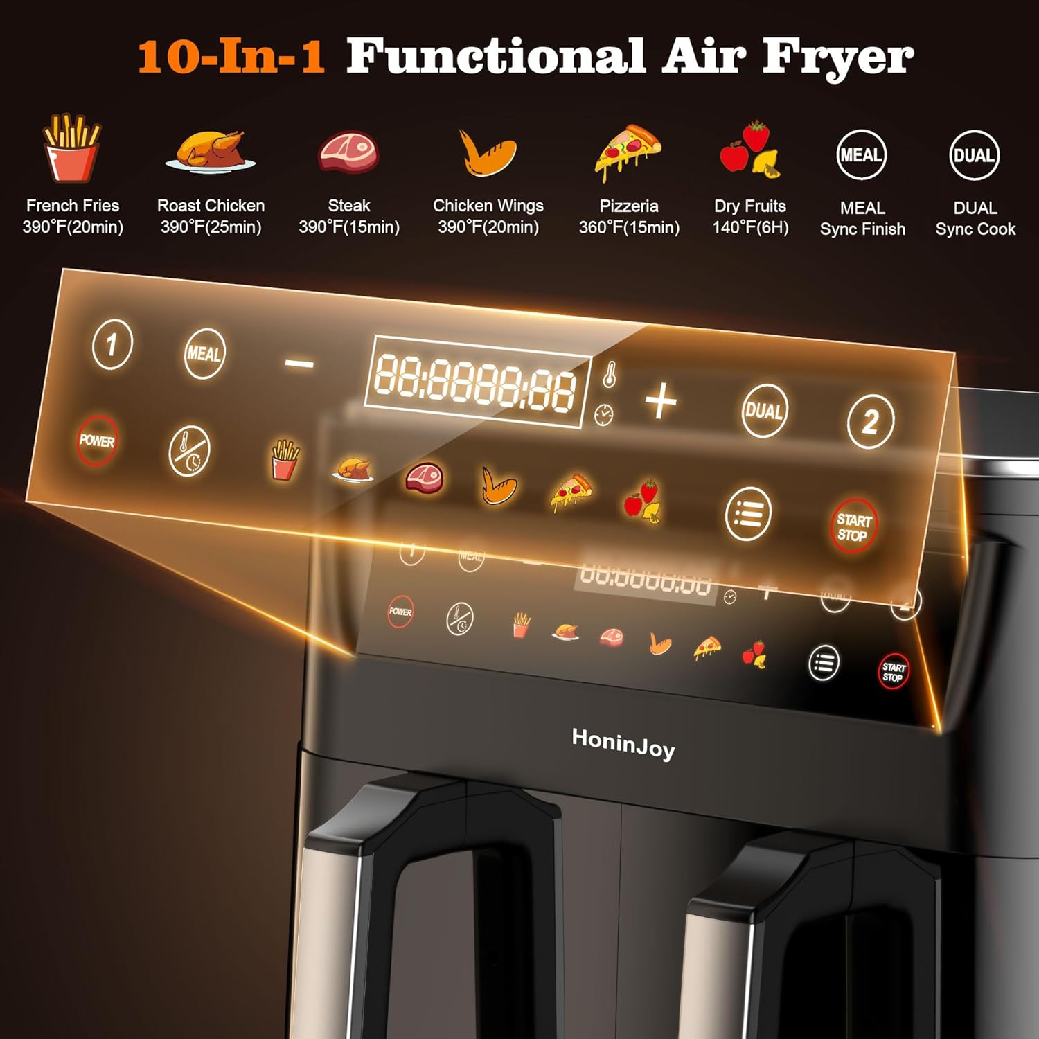10QT Large Dual Basket Air Fryer with Viewing Window and 50pcs Paper Liners, 10-in-1 Digital Touchscreen Double Zone Air Fryers, SyncCook to Bake,Roast,Reheat,Broil, Nonstick Dishwasher Safe wourant