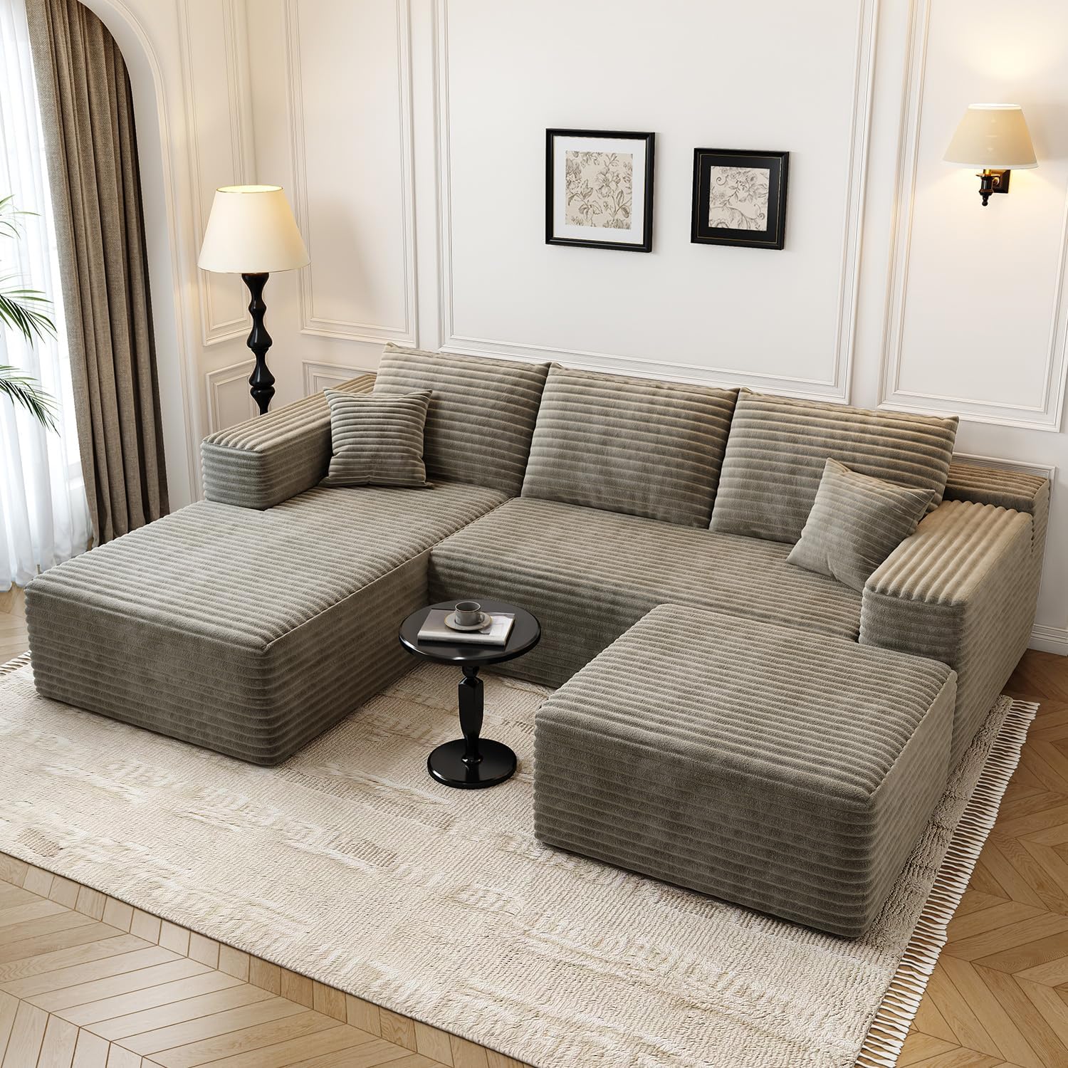 107.5 inch Cloud Modular Sectional Sofa with L-Shaped Chaise Lounge, Modern Minimalist Upholstered Sofa Deep Seating Corner Sofa wourant