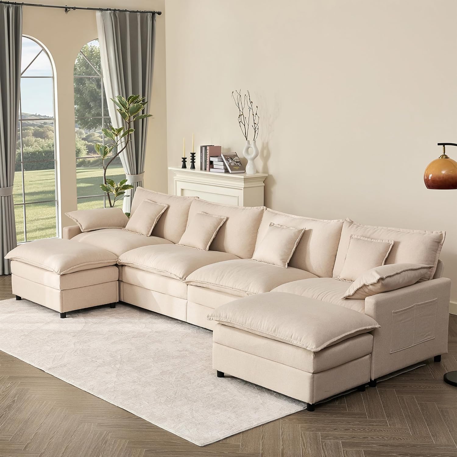 108 Inch U Shape Sofa Sectional Sofa Comfortable Cloud Sofa with Removable Footstool wourant
