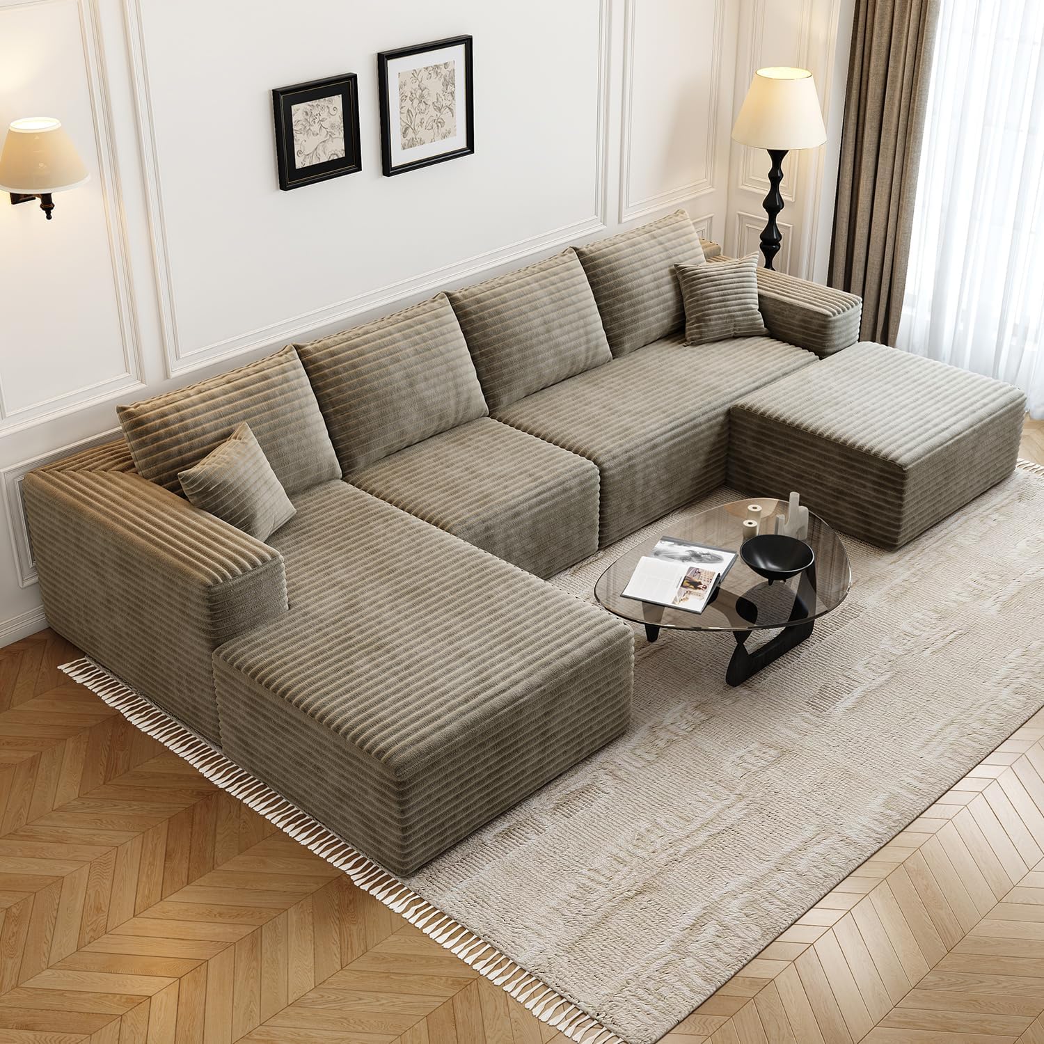 107.5 inch Cloud Modular Sectional Sofa with L-Shaped Chaise Lounge, Modern Minimalist Upholstered Sofa Deep Seating Corner Sofa wourant