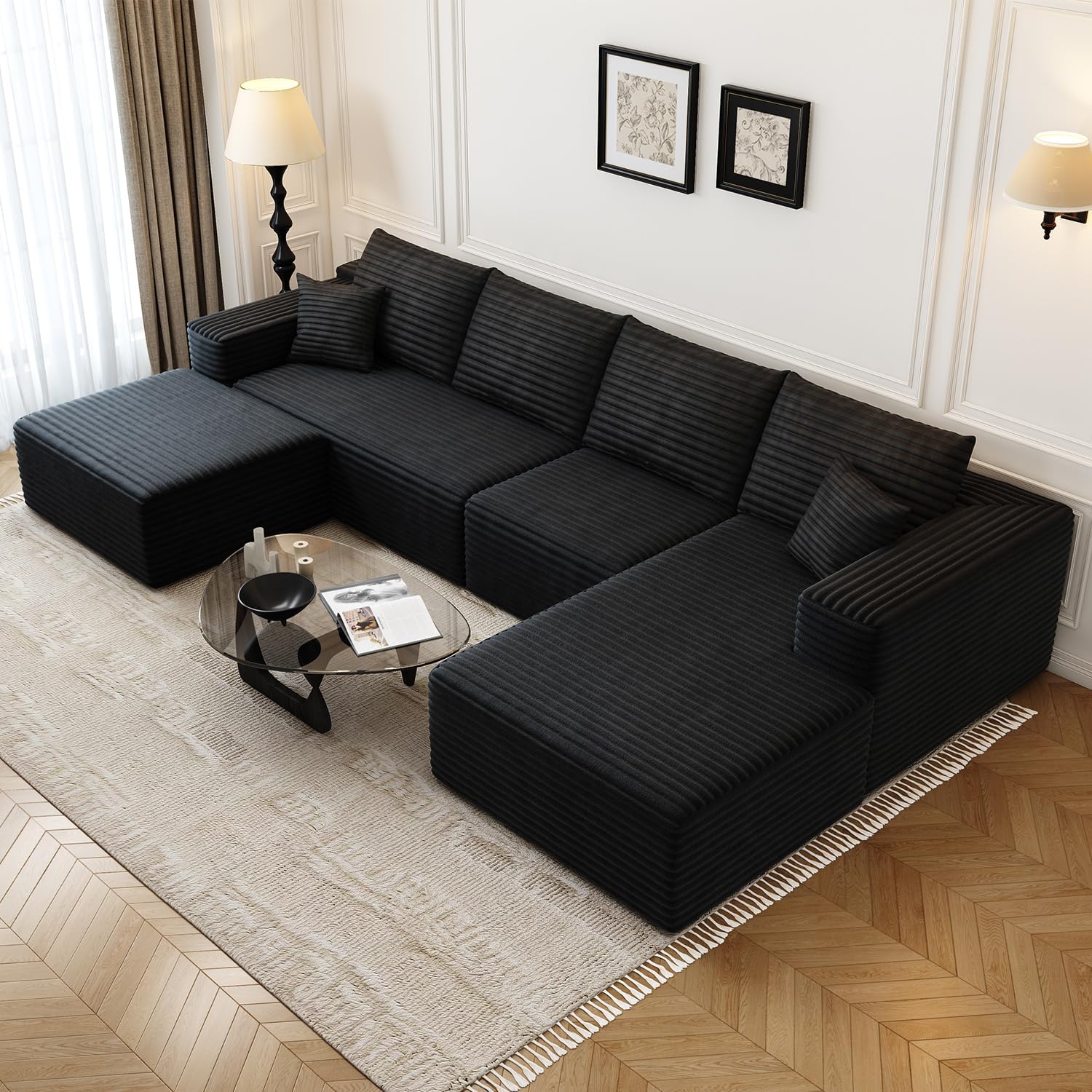 107.5 inch Cloud Modular Sectional Sofa with L-Shaped Chaise Lounge, Modern Minimalist Upholstered Sofa Deep Seating Corner Sofa wourant