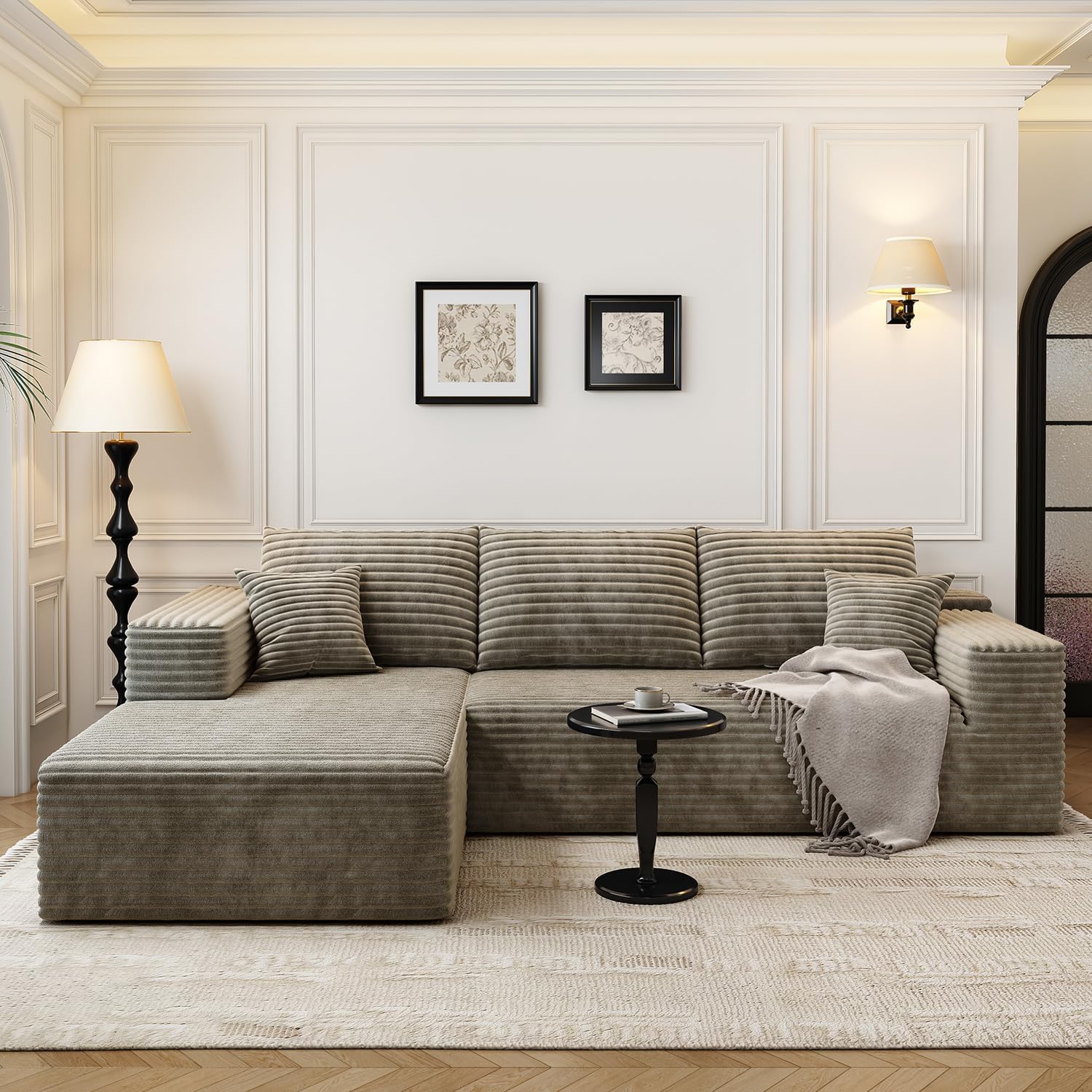 107.5 inch Cloud Modular Sectional Sofa with L-Shaped Chaise Lounge, Modern Minimalist Upholstered Sofa Deep Seating Corner Sofa wourant