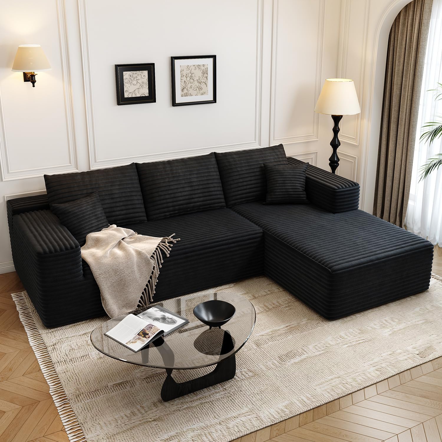 107.5" Cloud Modular Sectional Sofa Couch with L-Shape Chaise,Modern Minimalist Upholstered Couches wourant