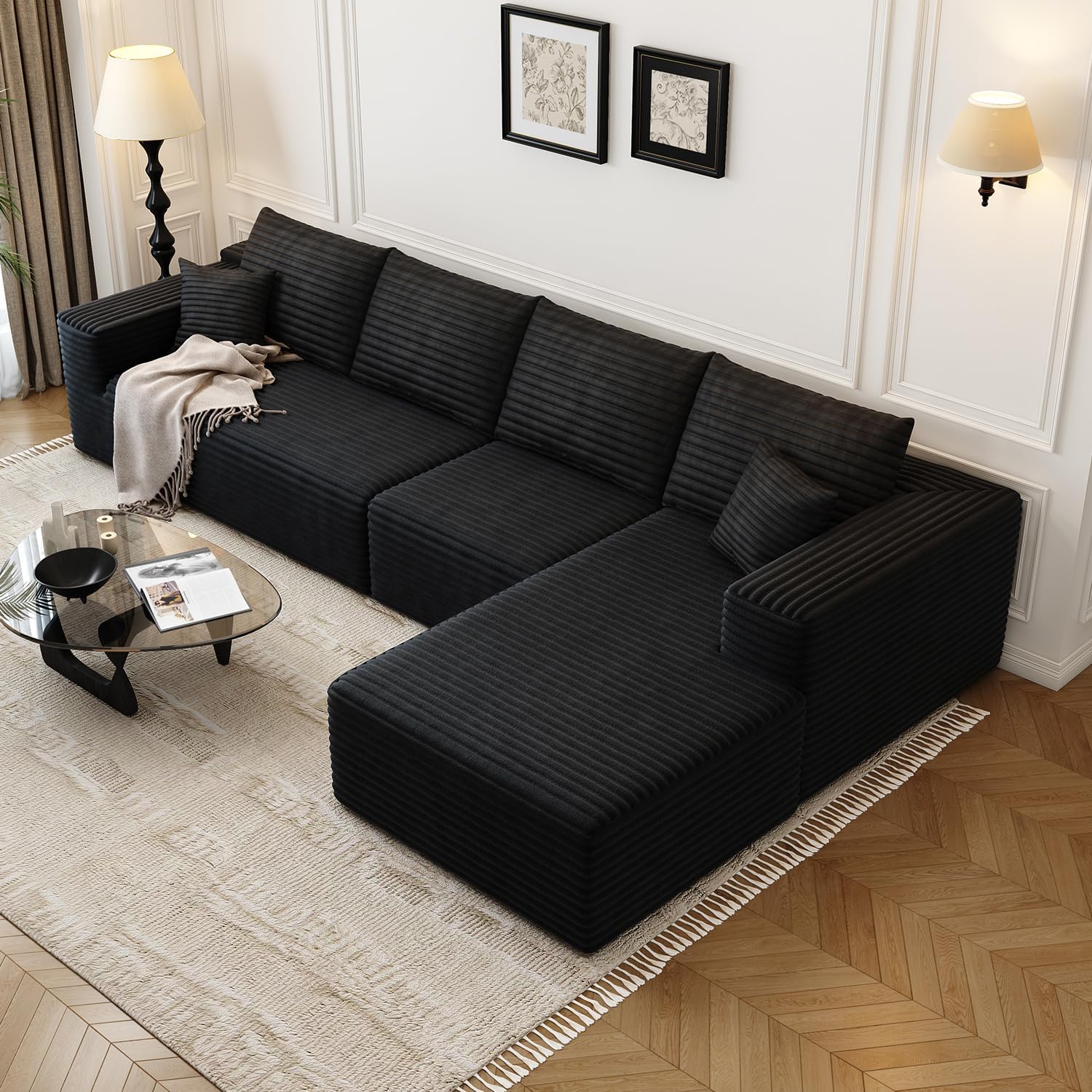 107.5" Cloud Modular Sectional Sofa Couch with L-Shape Chaise,Modern Minimalist Upholstered Couches wourant