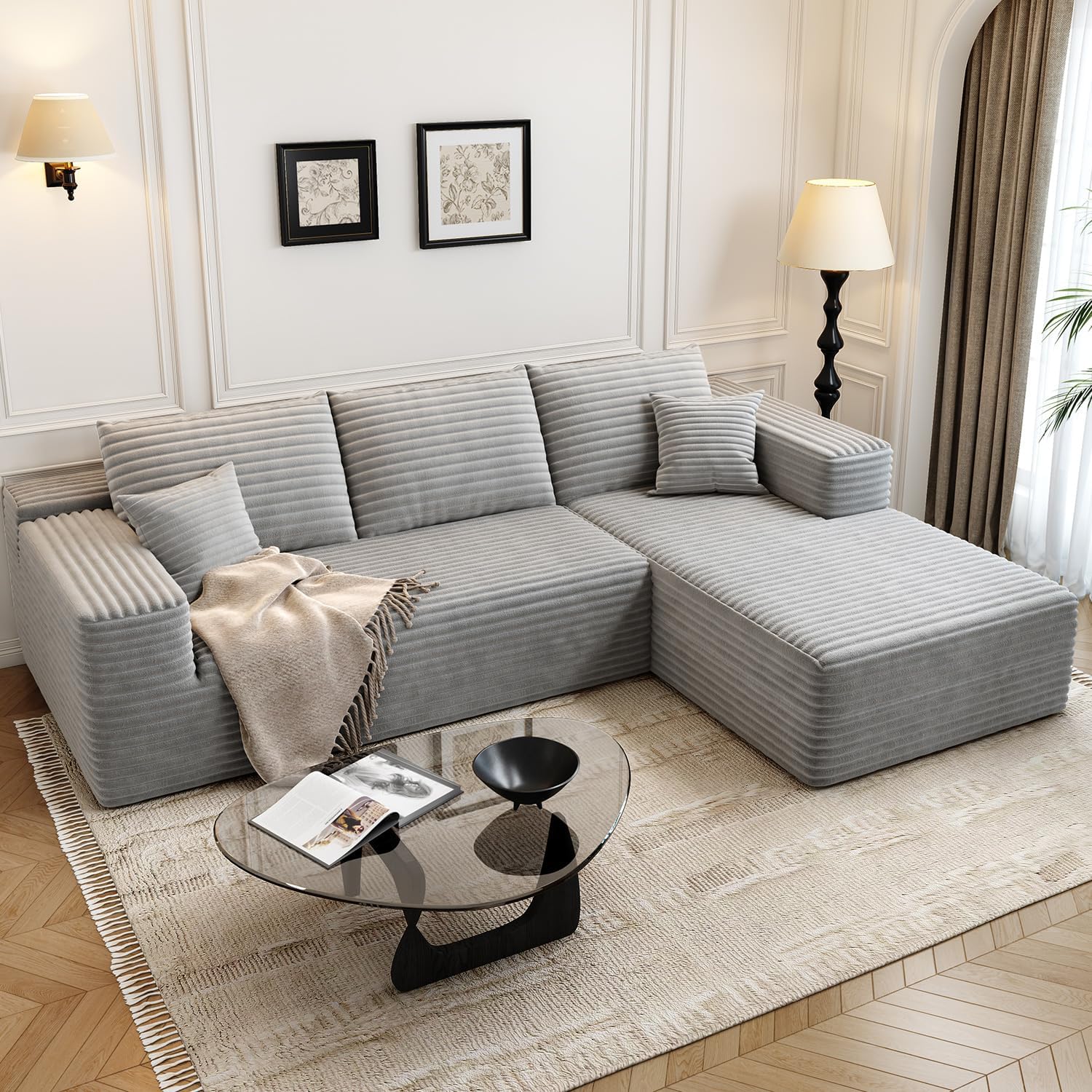 107.5" Cloud Modular Sectional Sofa Couch with L-Shape Chaise,Modern Minimalist Upholstered Couches wourant