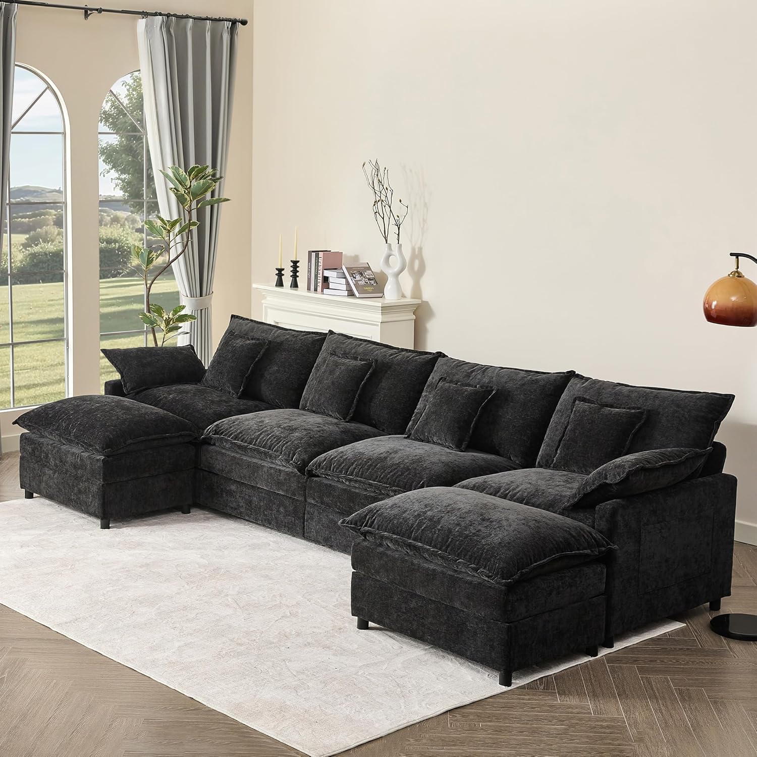 108 Inch U Shape Sofa Sectional Sofa Comfortable Cloud Sofa with Removable Footstool wourant