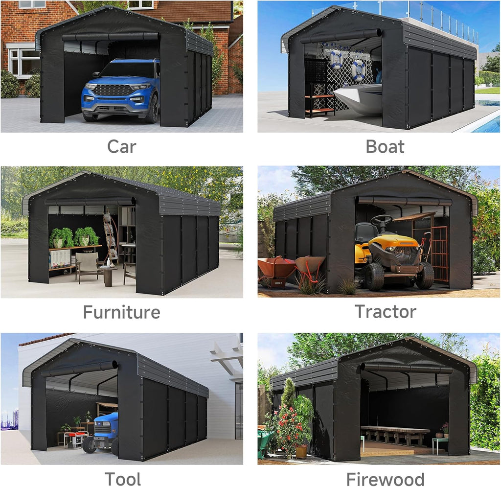 10'x15' Heavy Duty Metal Carport Outdoor Garage Car Shelter Shade with Heavier Frame wourant