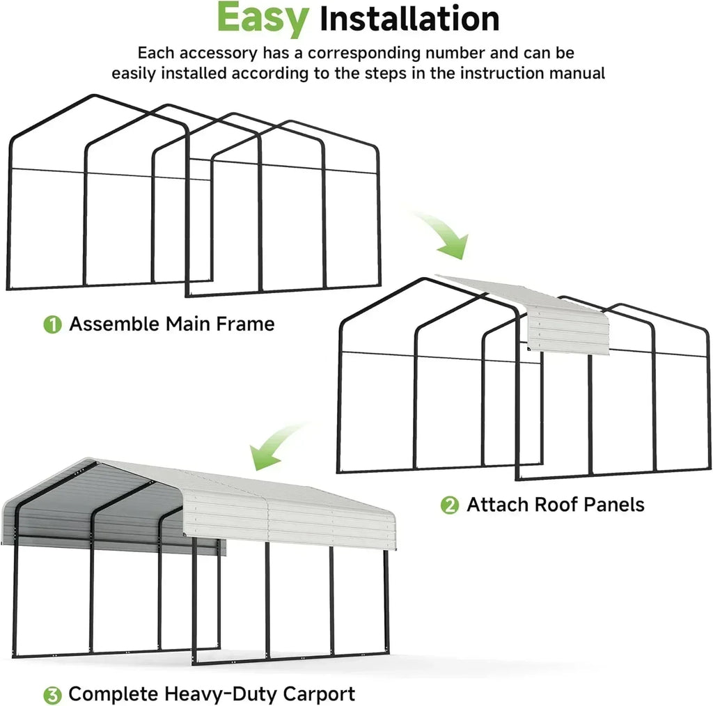 10'x15' Heavy Duty Metal Carport Outdoor Garage Car Shelter Shade with Heavier Frame wourant