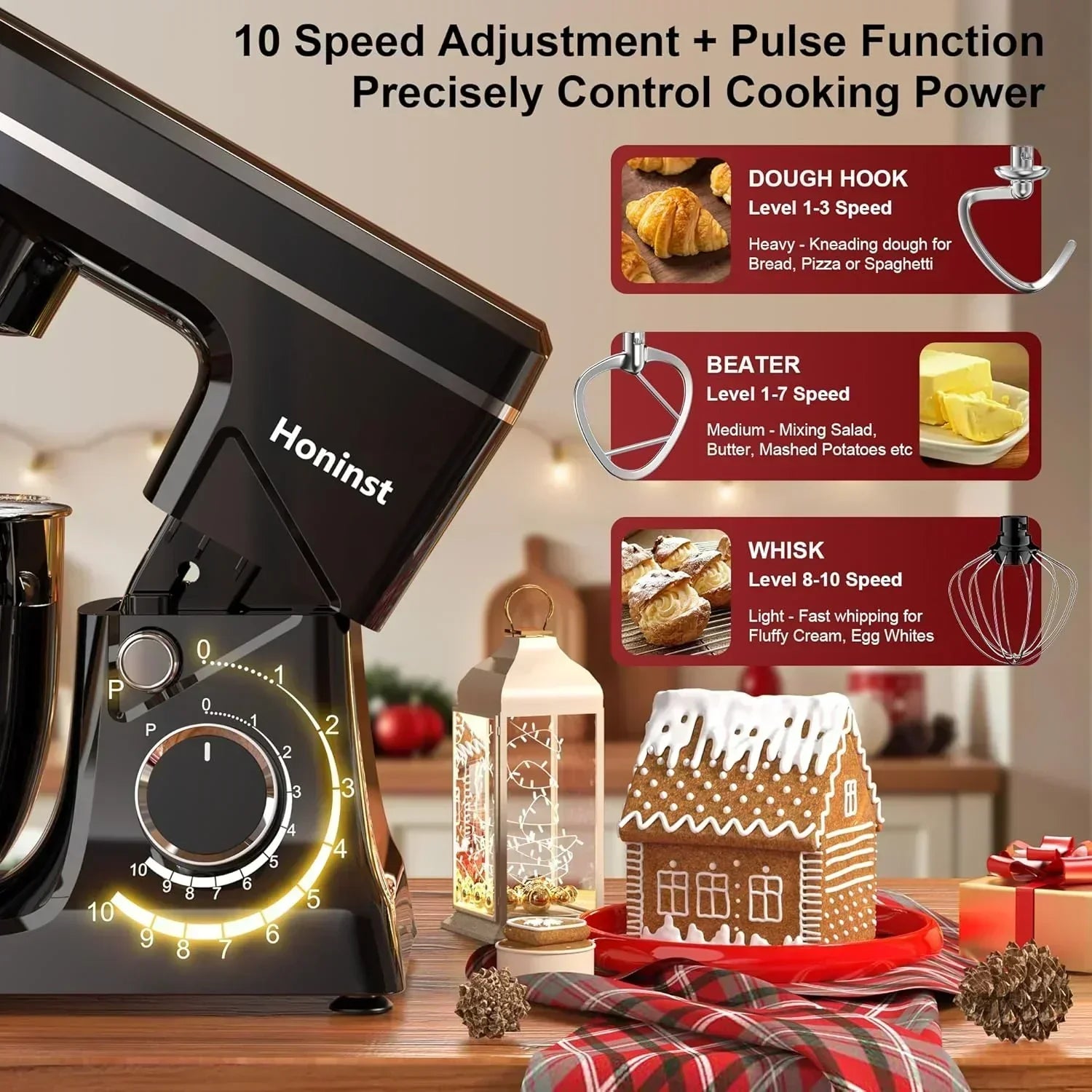 10-Speed Stand Mixer with 8-in-1 Splash Guard Tilt Head 6-Quart Stainless Steel Bowl wourant