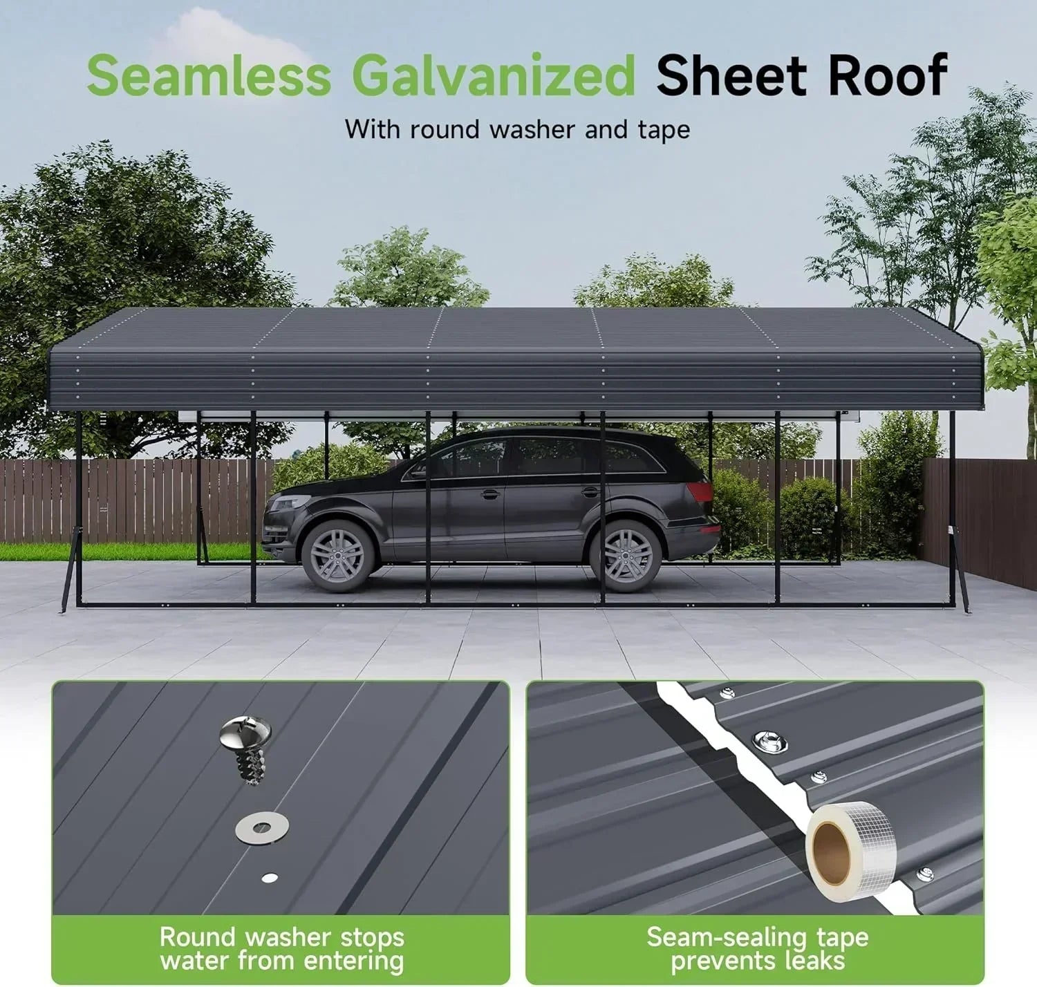 10'x15' Heavy Duty Metal Carport Outdoor Garage Car Shelter Shade with Heavier Frame wourant