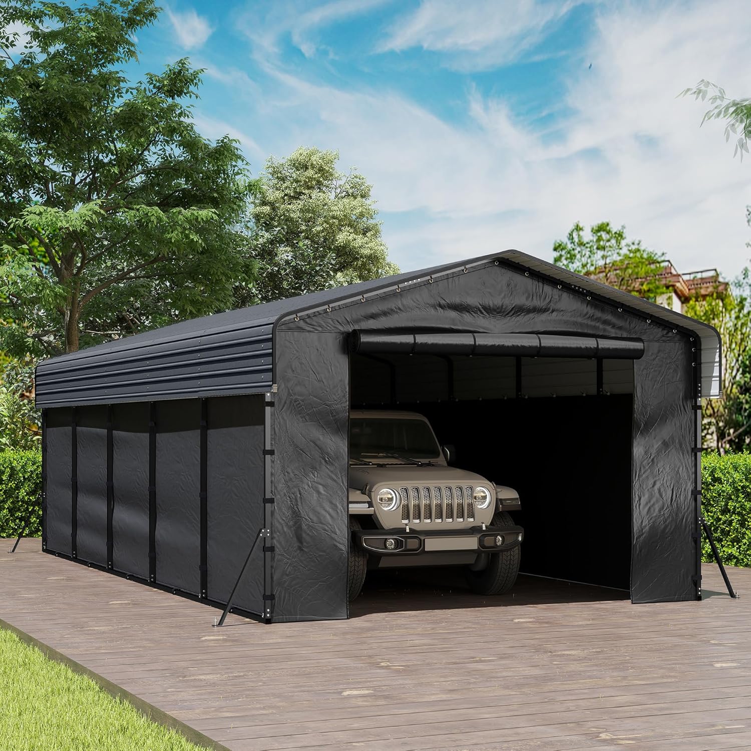 10'x15' Heavy Duty Metal Carport Outdoor Garage Car Shelter Shade with Heavier Frame wourant