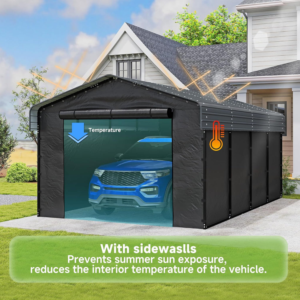 10'x15' Heavy Duty Metal Carport Outdoor Garage Car Shelter Shade with Heavier Frame wourant