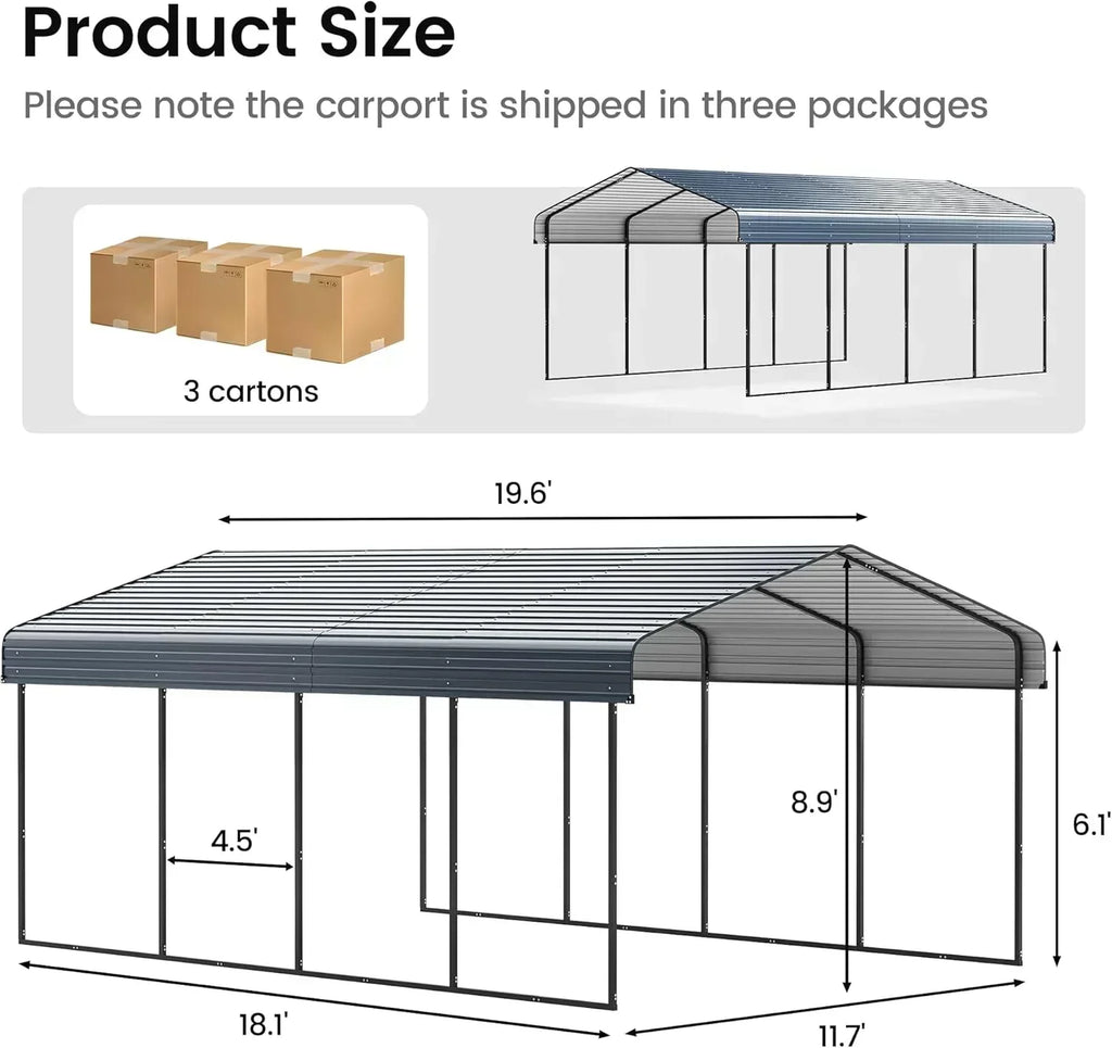 10'x15' Heavy Duty Metal Carport Outdoor Garage Car Shelter Shade with Heavier Frame wourant