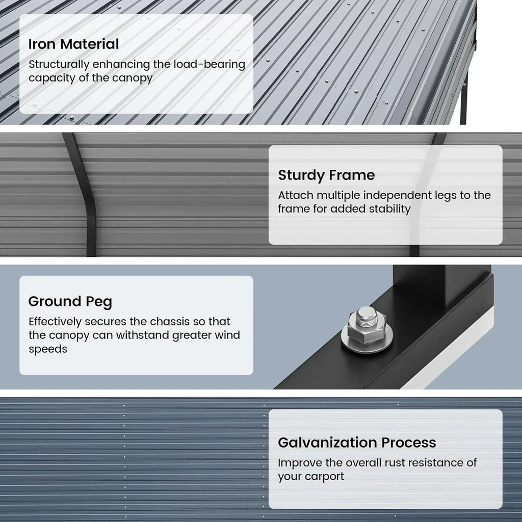 10'x15' Heavy Duty Metal Carport Outdoor Garage Car Shelter Shade with Heavier Frame wourant