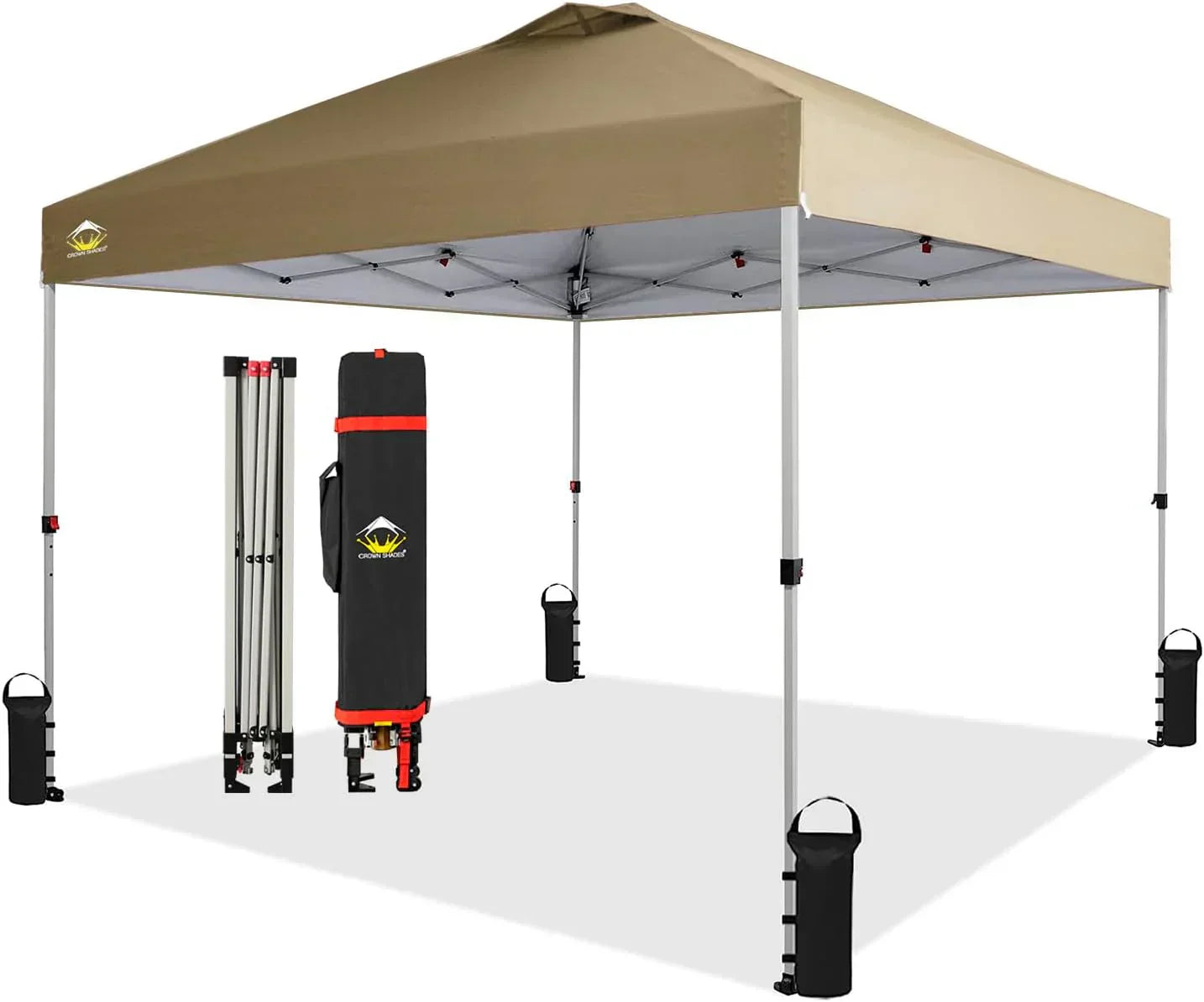 10x10 Pop-Up Awning One-Click Installation Beach Tent Outdoor Sunshade Silver Coated Top wourant