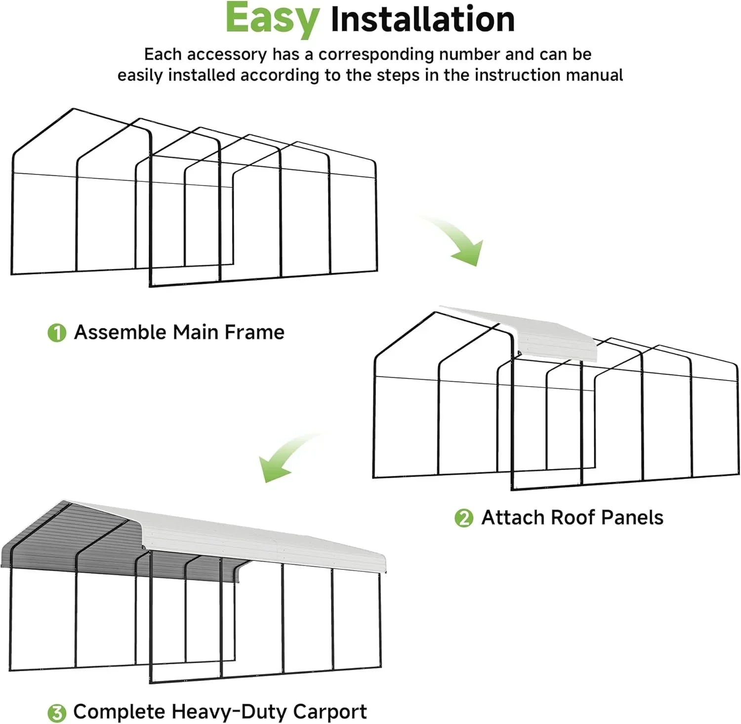 10'x15' Heavy Duty Metal Carport Outdoor Garage Car Shelter Shade with Heavier Frame wourant