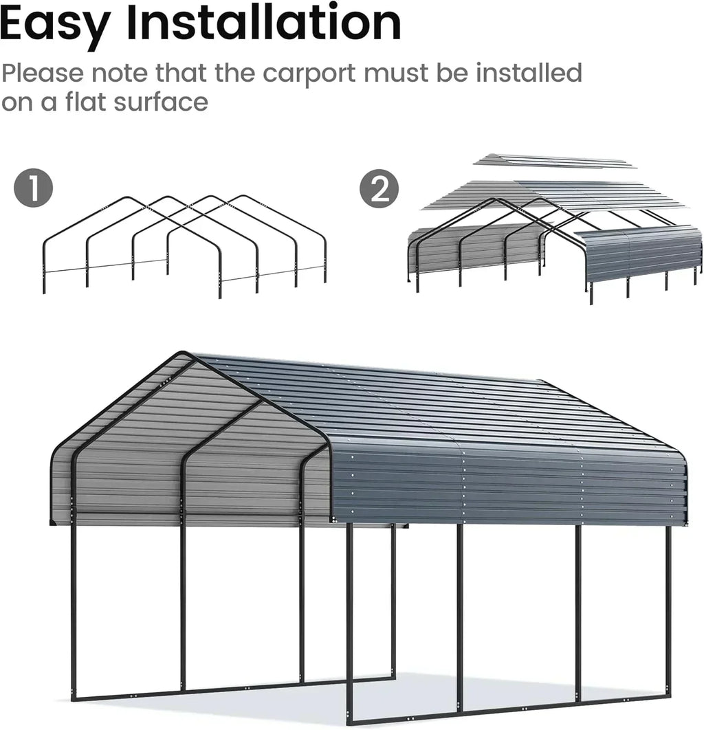 10'x15' Heavy Duty Metal Carport Outdoor Garage Car Shelter Shade with Heavier Frame wourant