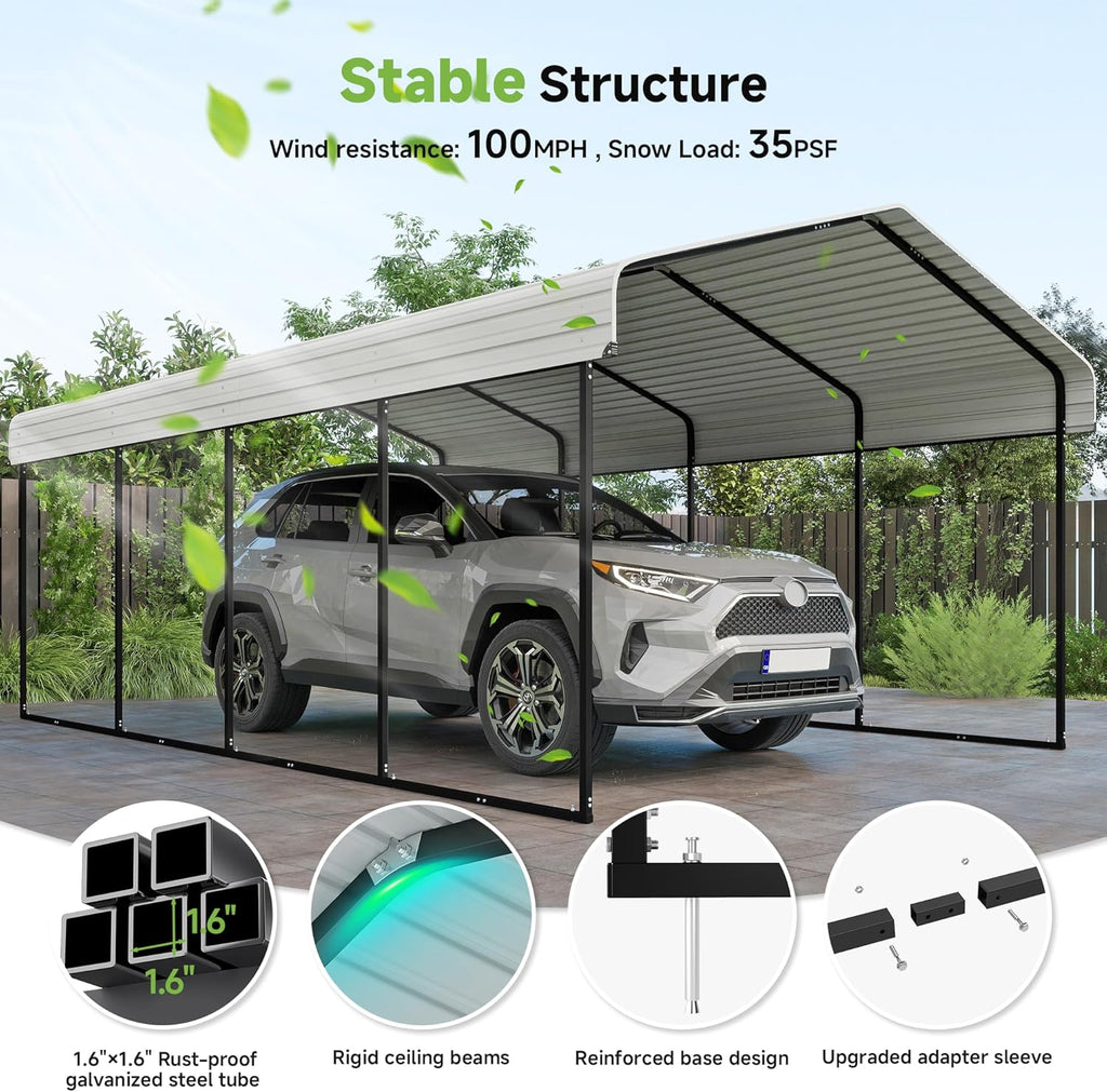 10'x15' Heavy Duty Metal Carport Outdoor Garage Car Shelter Shade with Heavier Frame wourant