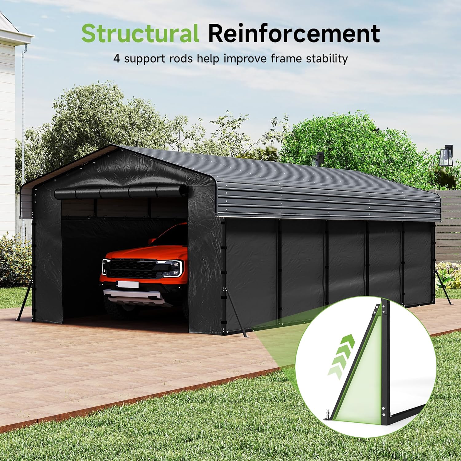 10'x15' Heavy Duty Metal Carport Outdoor Garage Car Shelter Shade with Heavier Frame wourant