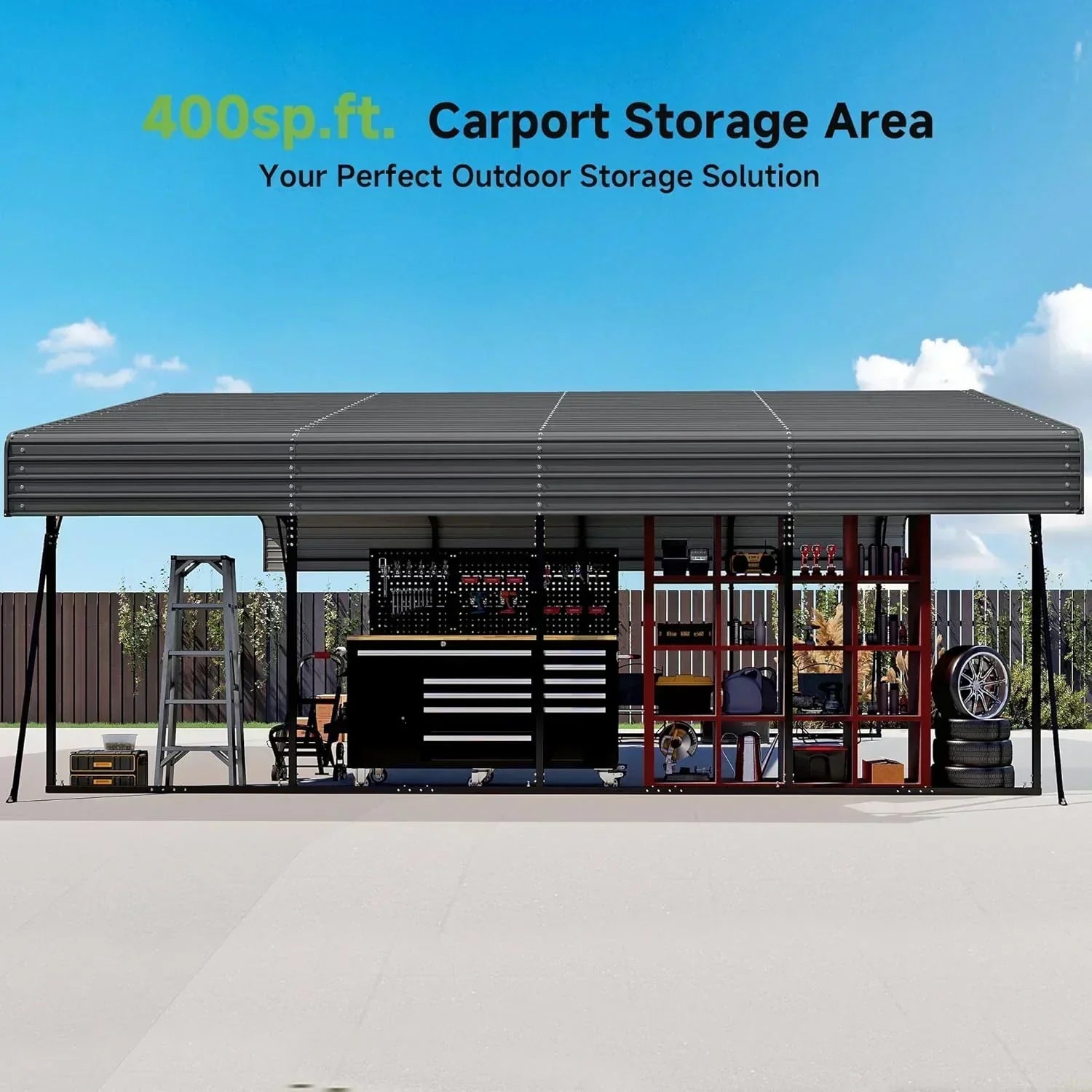 10'x15' Heavy Duty Metal Carport Outdoor Garage Car Shelter Shade with Heavier Frame wourant