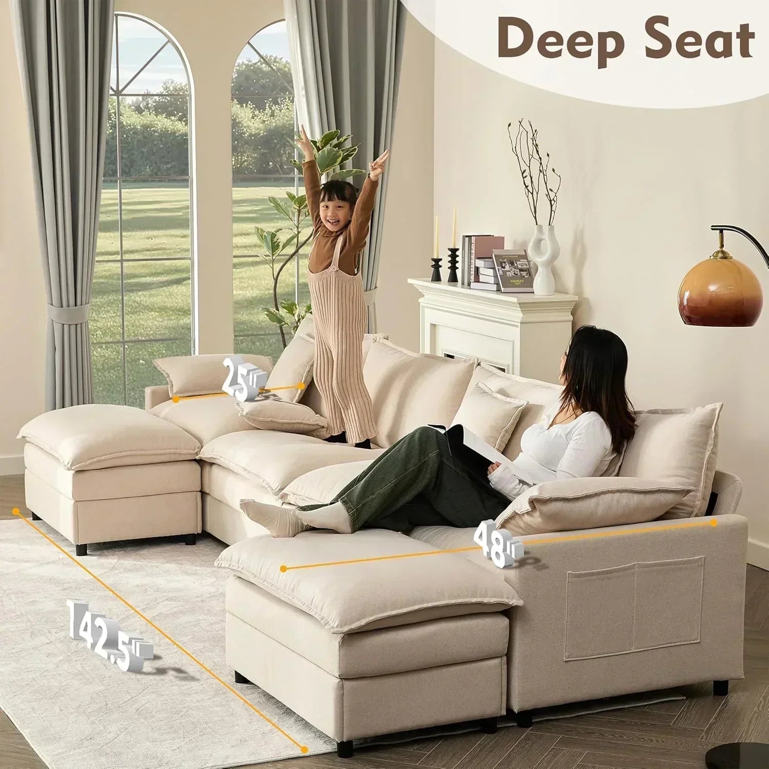 108" U-shaped sofa modular sofa three-seater comfortable cloud sofa wourant
