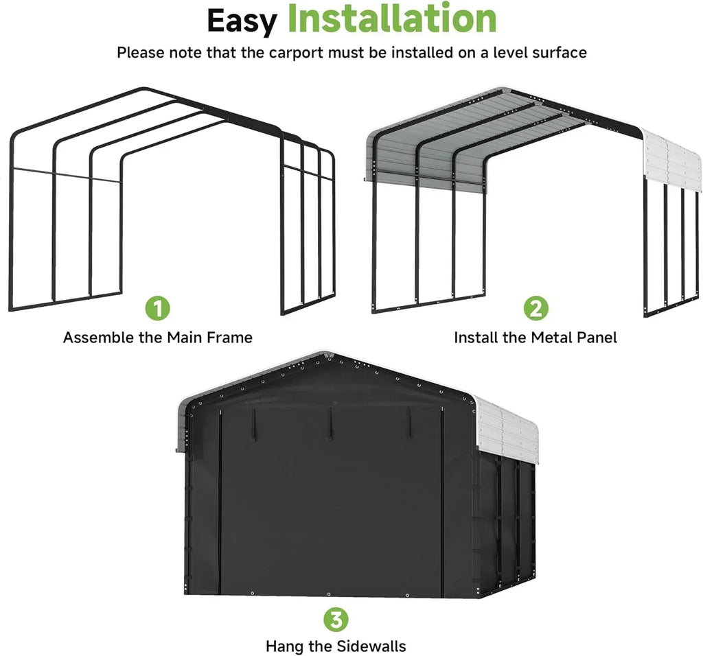 10'x15' Heavy Duty Metal Carport Outdoor Garage Car Shelter Shade with Heavier Frame wourant
