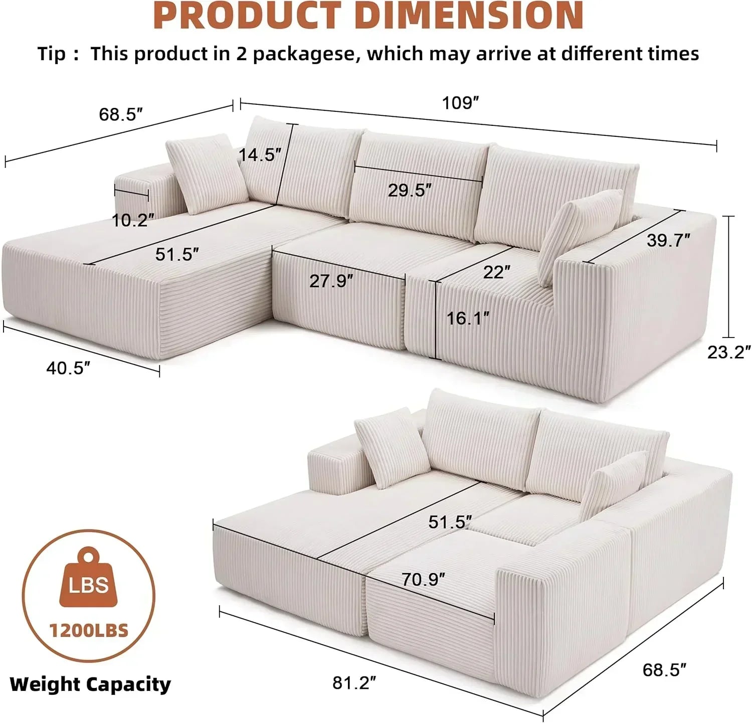 108-inch modular sofa cloud modular sofa with deep seat and reclining chair upholstered sofa wourant