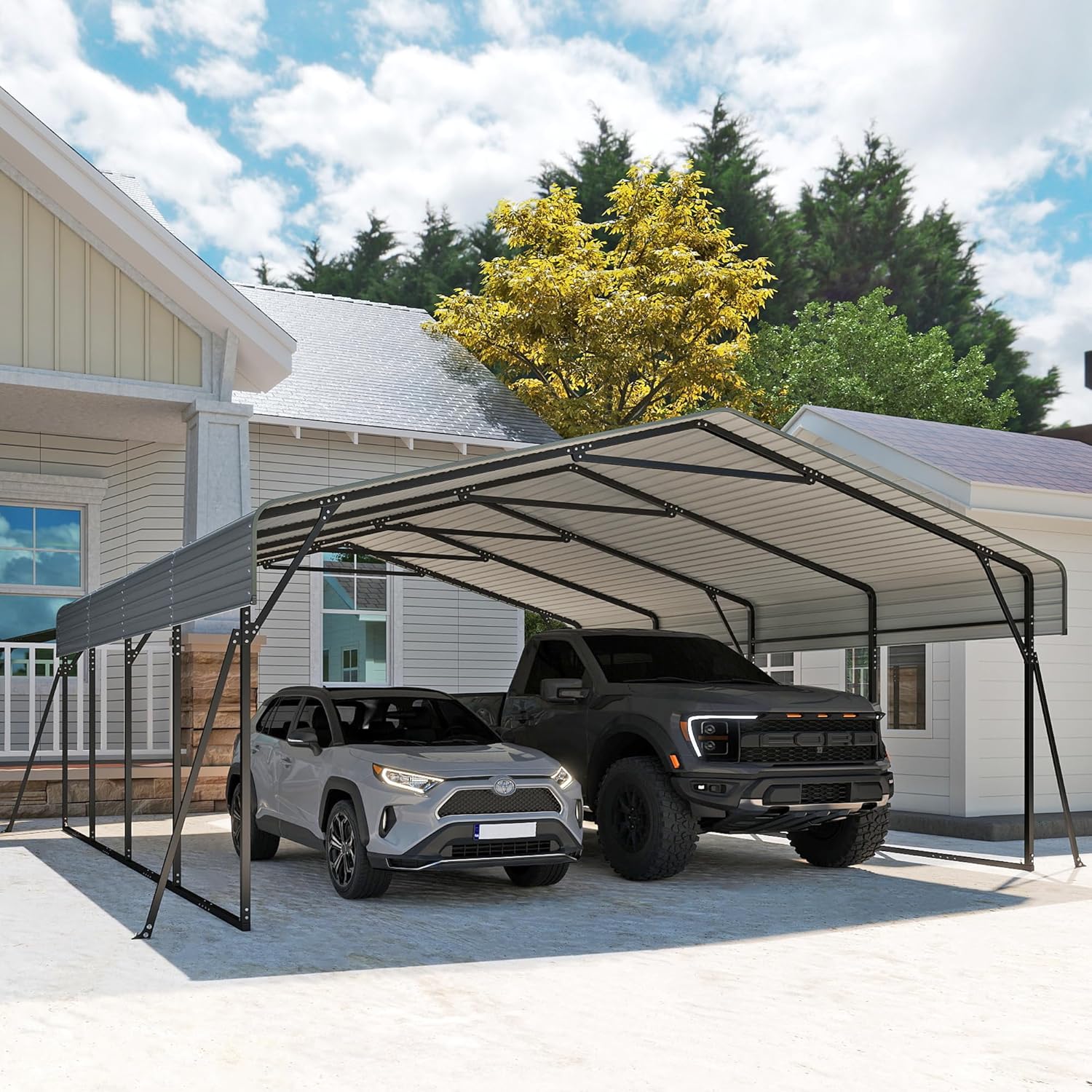 10'x15' Heavy Duty Metal Carport Outdoor Garage Car Shelter Shade with Heavier Frame wourant