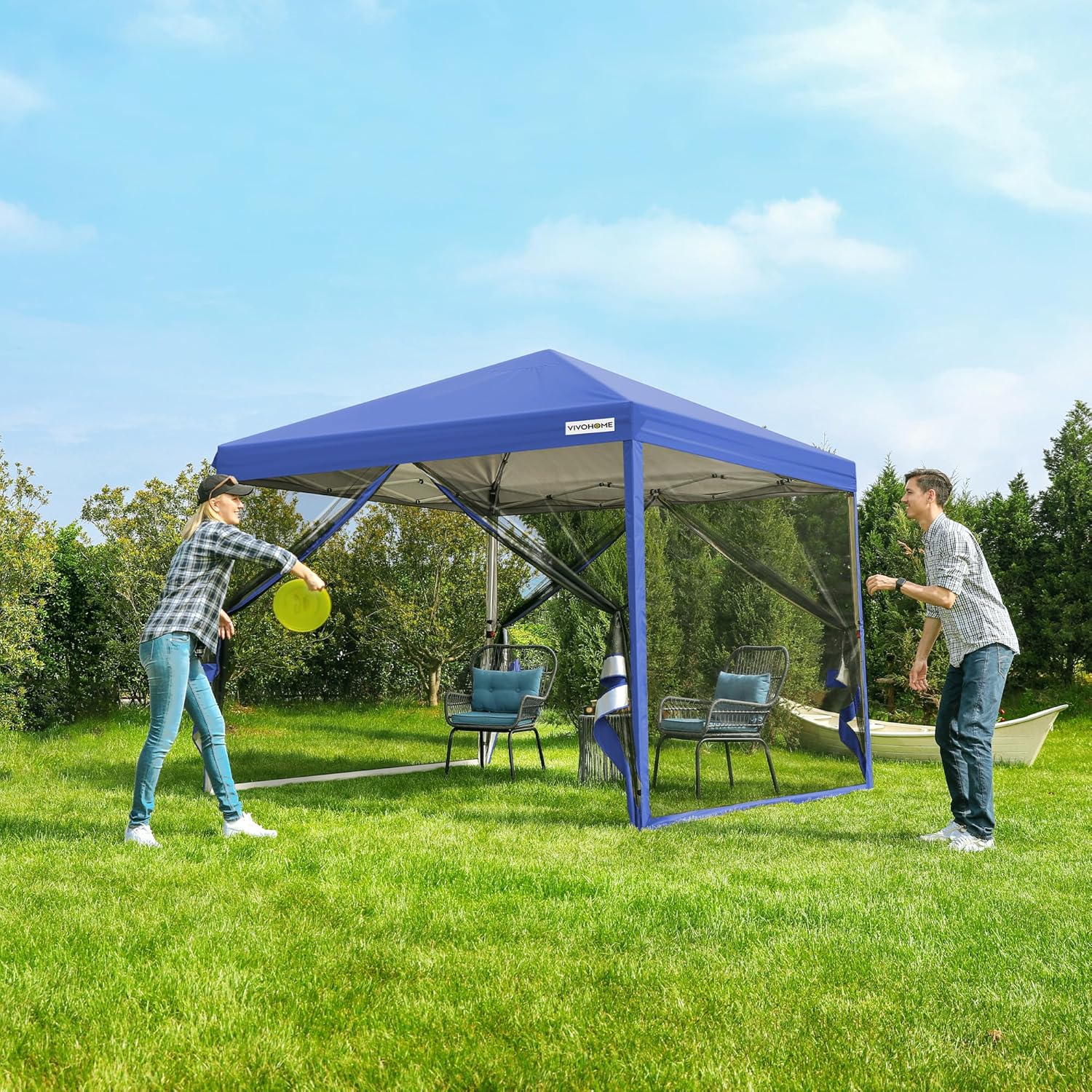 10x10ft Easy Pop-Up Canopy Outdoor Screen Tent with Mosquito Netting 2 Zipper Doors Roller Bag wourant
