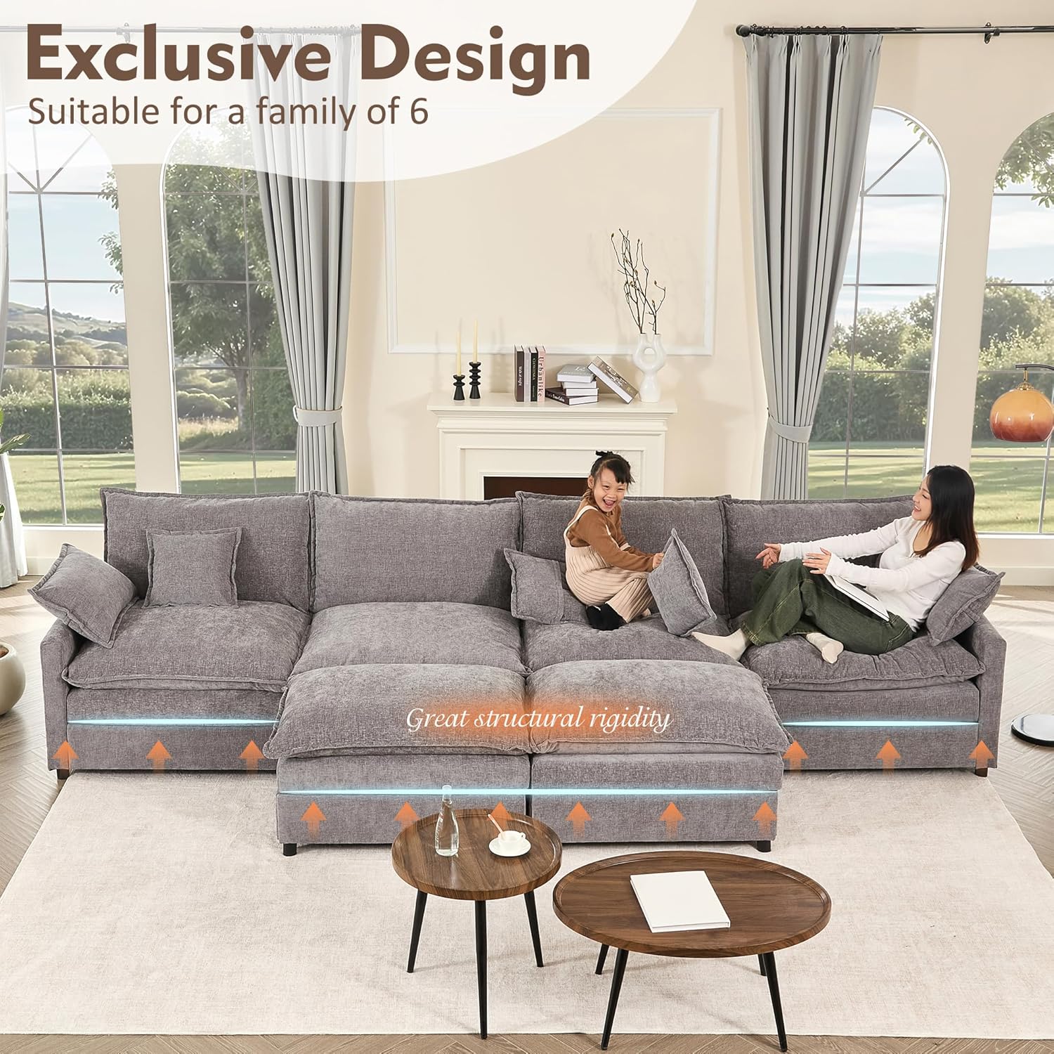 108 Inch U Shape Sofa Sectional Sofa Comfortable Cloud Sofa Living Room Deep Seat Sofa wourant