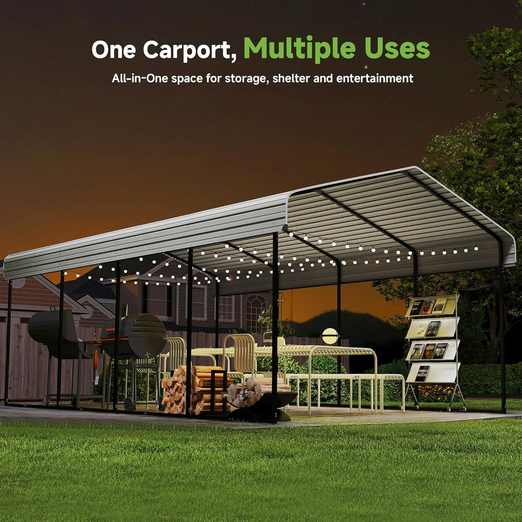 10'x15' Heavy Duty Metal Carport Outdoor Garage Car Shelter Shade with Heavier Frame wourant